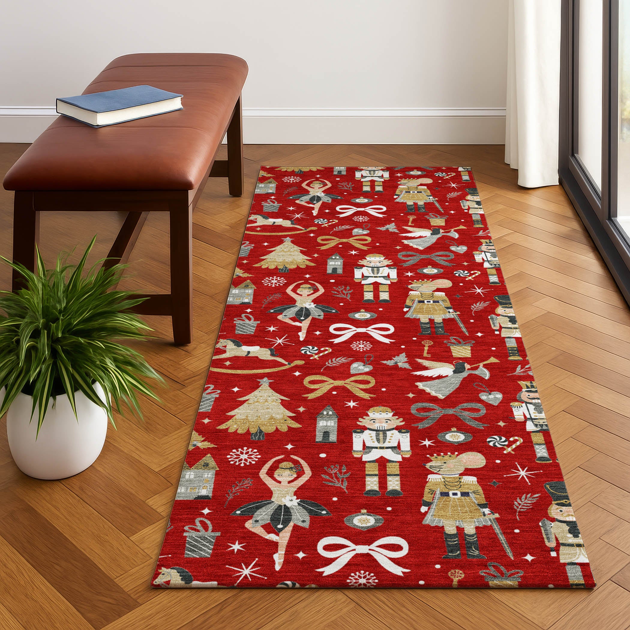 Antigua Machine Washable Transitional Red Rug 2'3" x 7'6" #shape_Runner