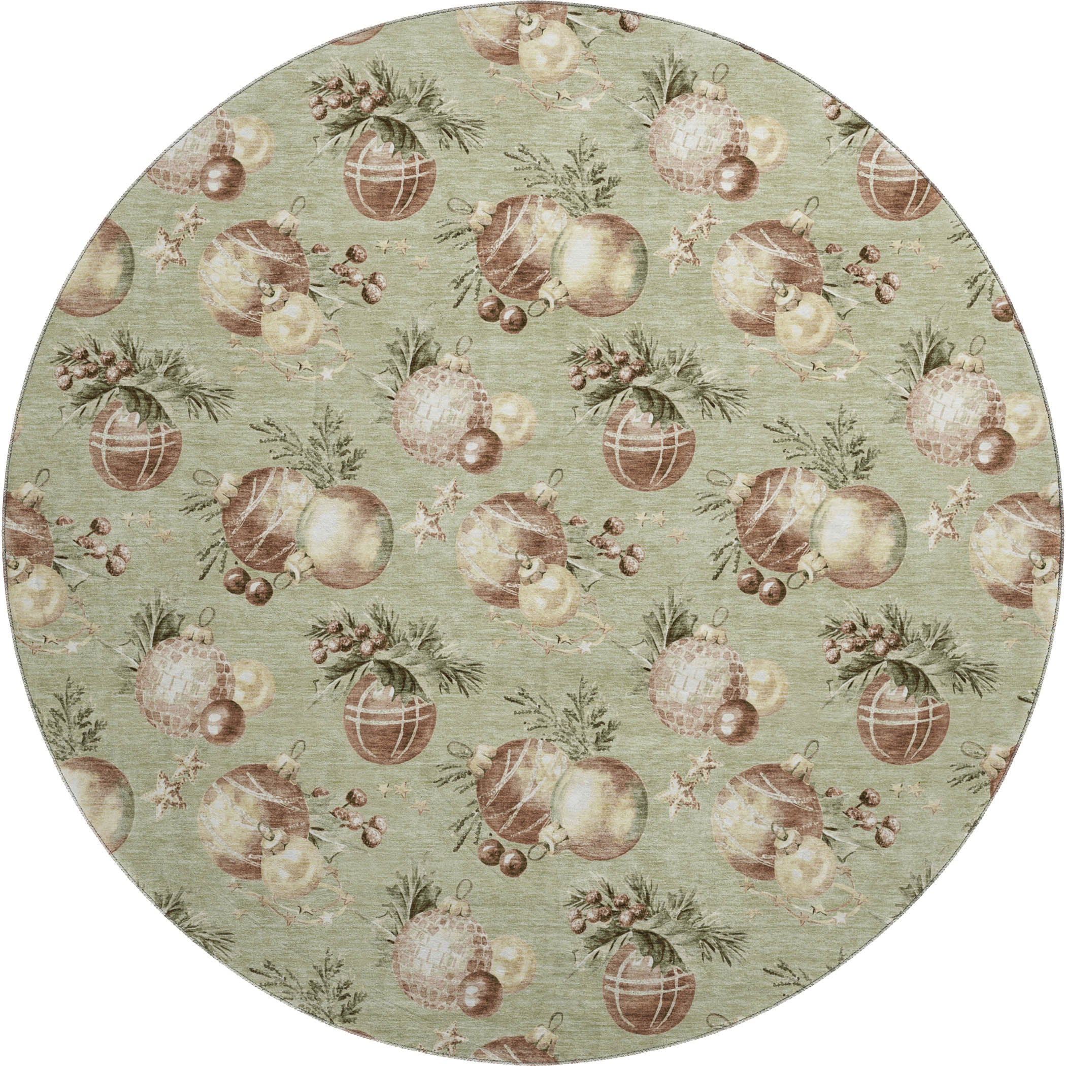 Athens Machine Washable Transitional Aloe Green Rug 8' x 8' #shape_Round