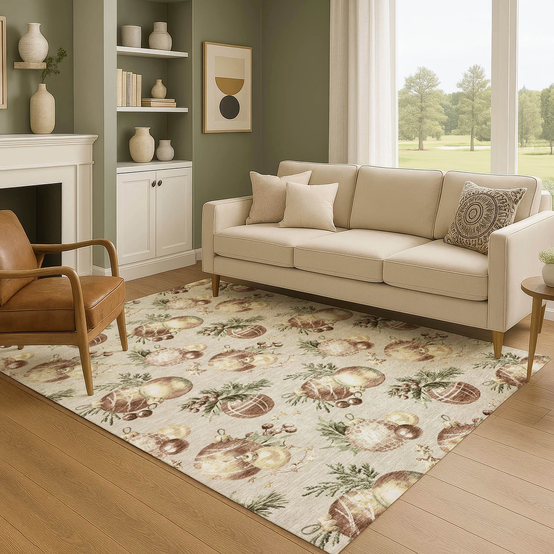 Athens Machine Washable Transitional Beige Brown Rug 2'6" x 3'10" #shape_Rectangle