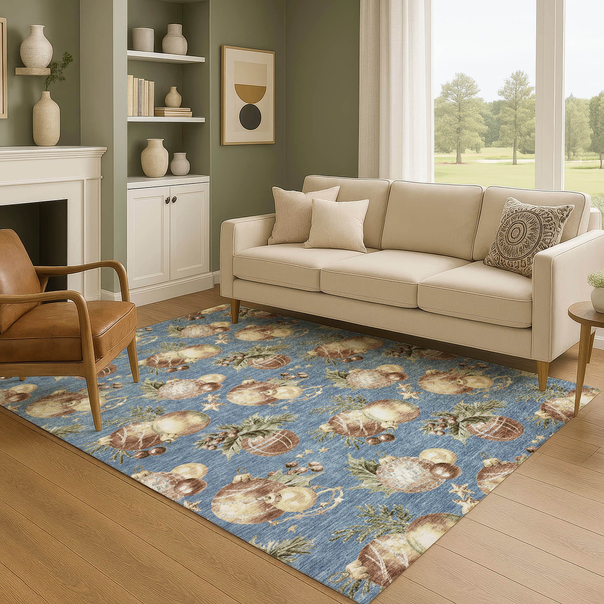 Athens Machine Washable Transitional Denim Blue Rug 2'6" x 3'10" #shape_Rectangle