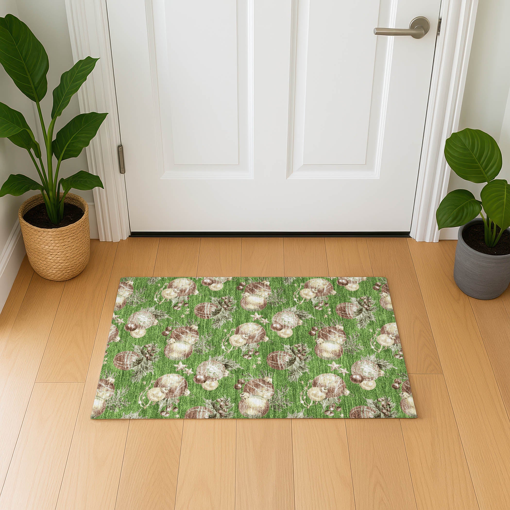 Athens Machine Washable Transitional Green Rug 1'8" x 2'6" #shape_Rectangle