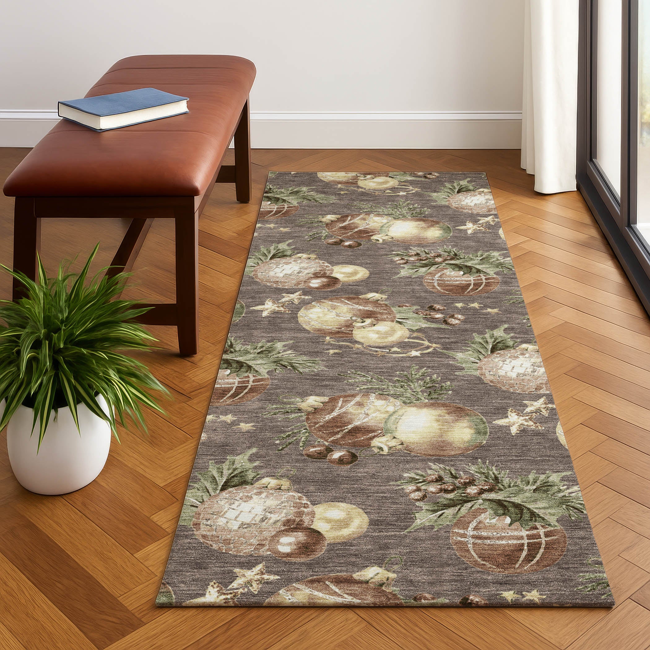 Athens Machine Washable Transitional Taupe Brown Rug 2'3" x 7'6" #shape_Runner
