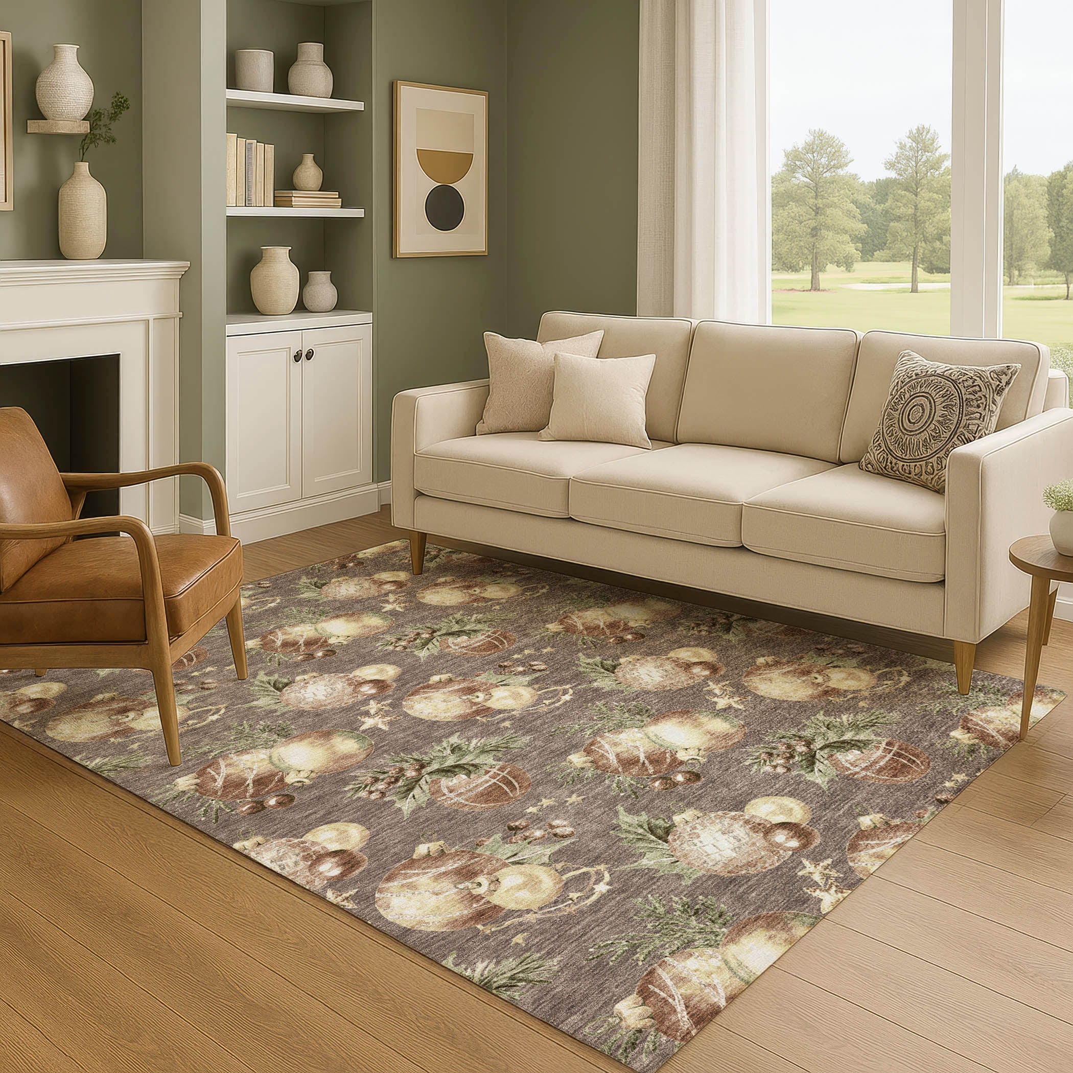 Athens Machine Washable Transitional Taupe Brown Rug 2'6" x 3'10" #shape_Rectangle