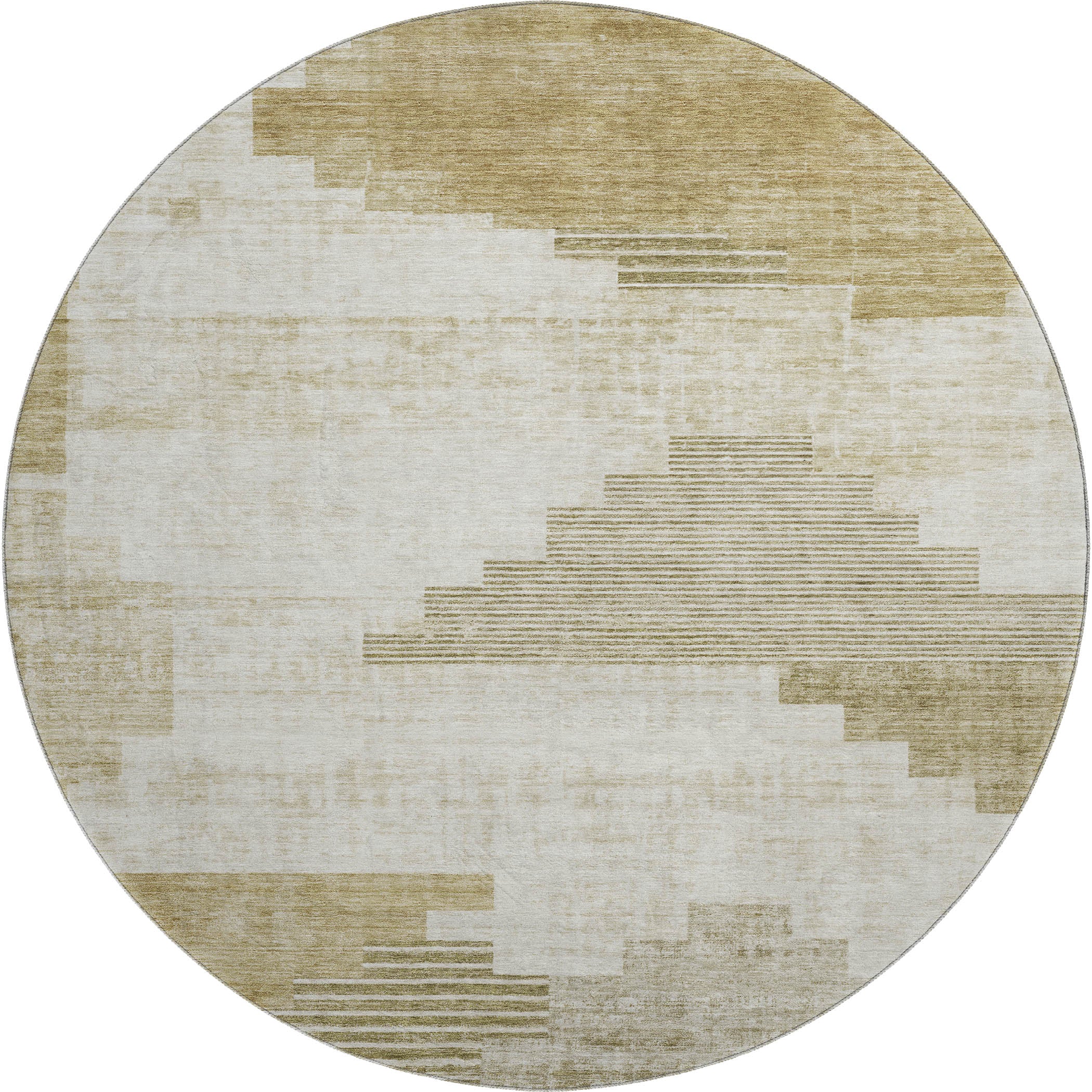 Havana Machine Washable Transitional Beige Brown Rug 8' x 8' #shape_Round