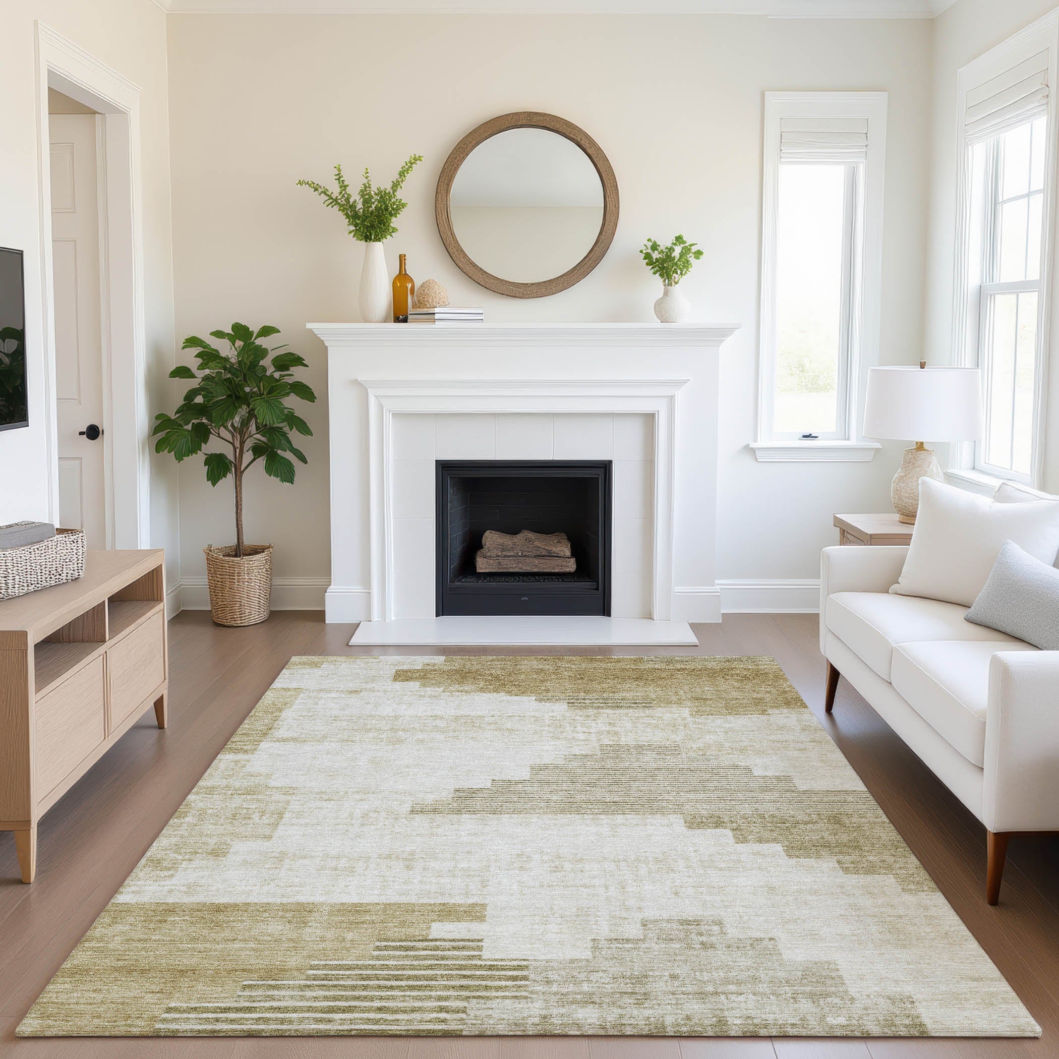 Havana Machine Washable Transitional Beige Brown Rug 2'6" x 3'10" #shape_Rectangle