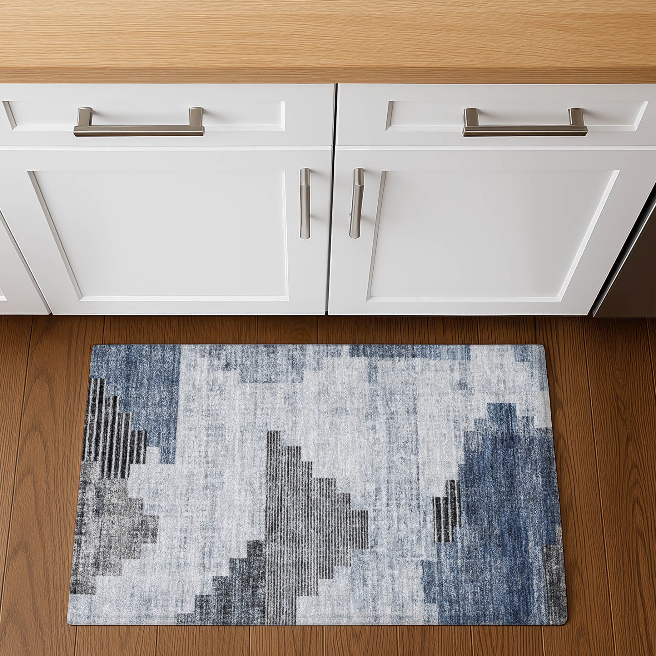 Havana Machine Washable Transitional Blue Rug 1'8" x 2'6" #shape_Rectangle