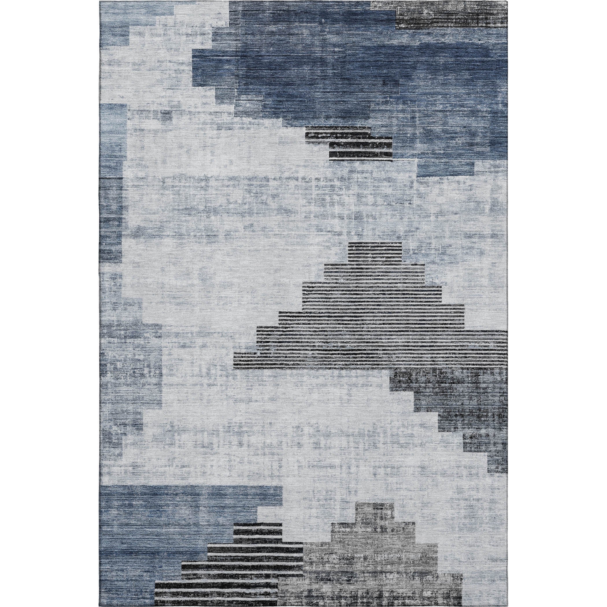 Havana Machine Washable Transitional Blue Rug 2'6" x 3'10" #shape_Rectangle