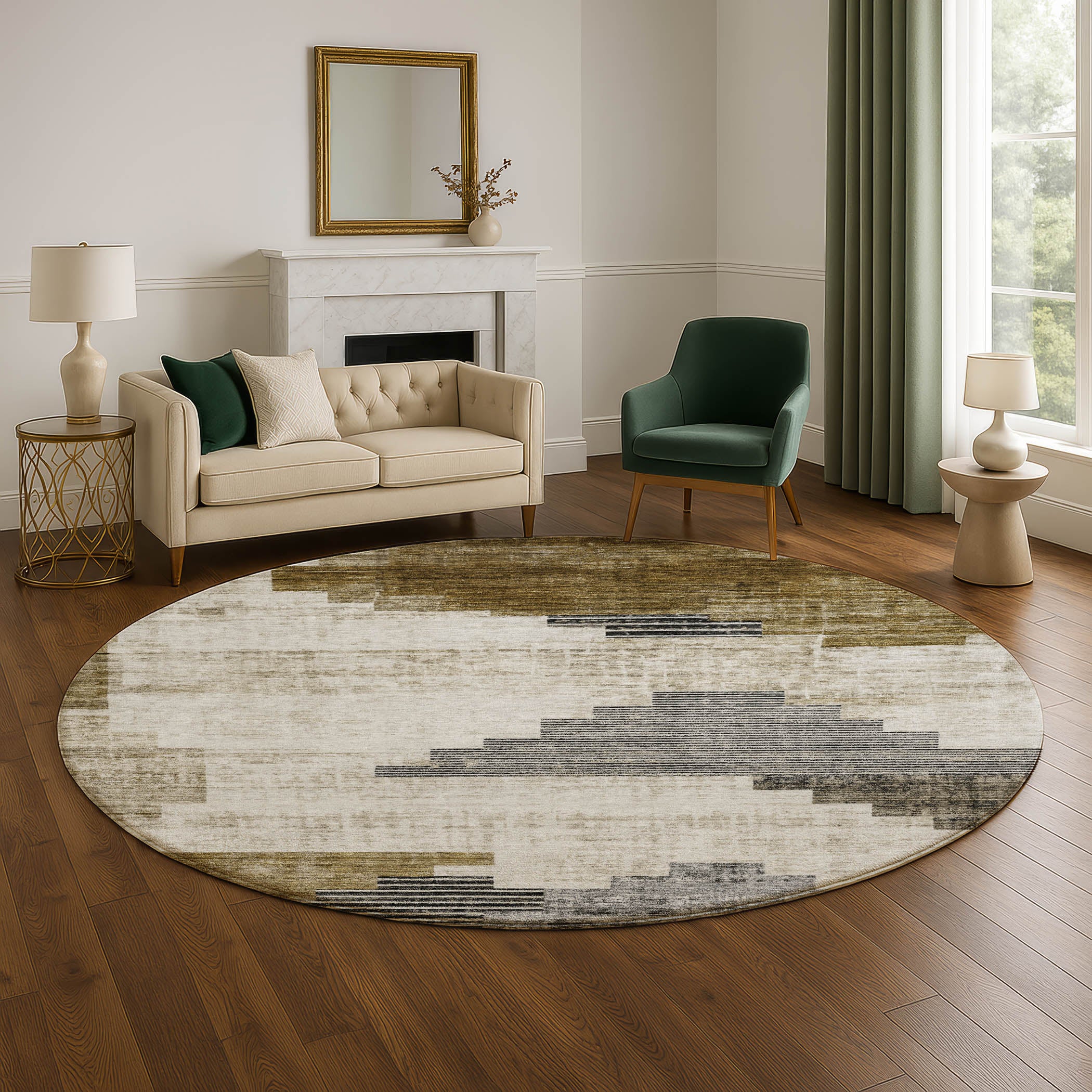 Havana Machine Washable Transitional Brown Rug 8' x 8' #shape_Round