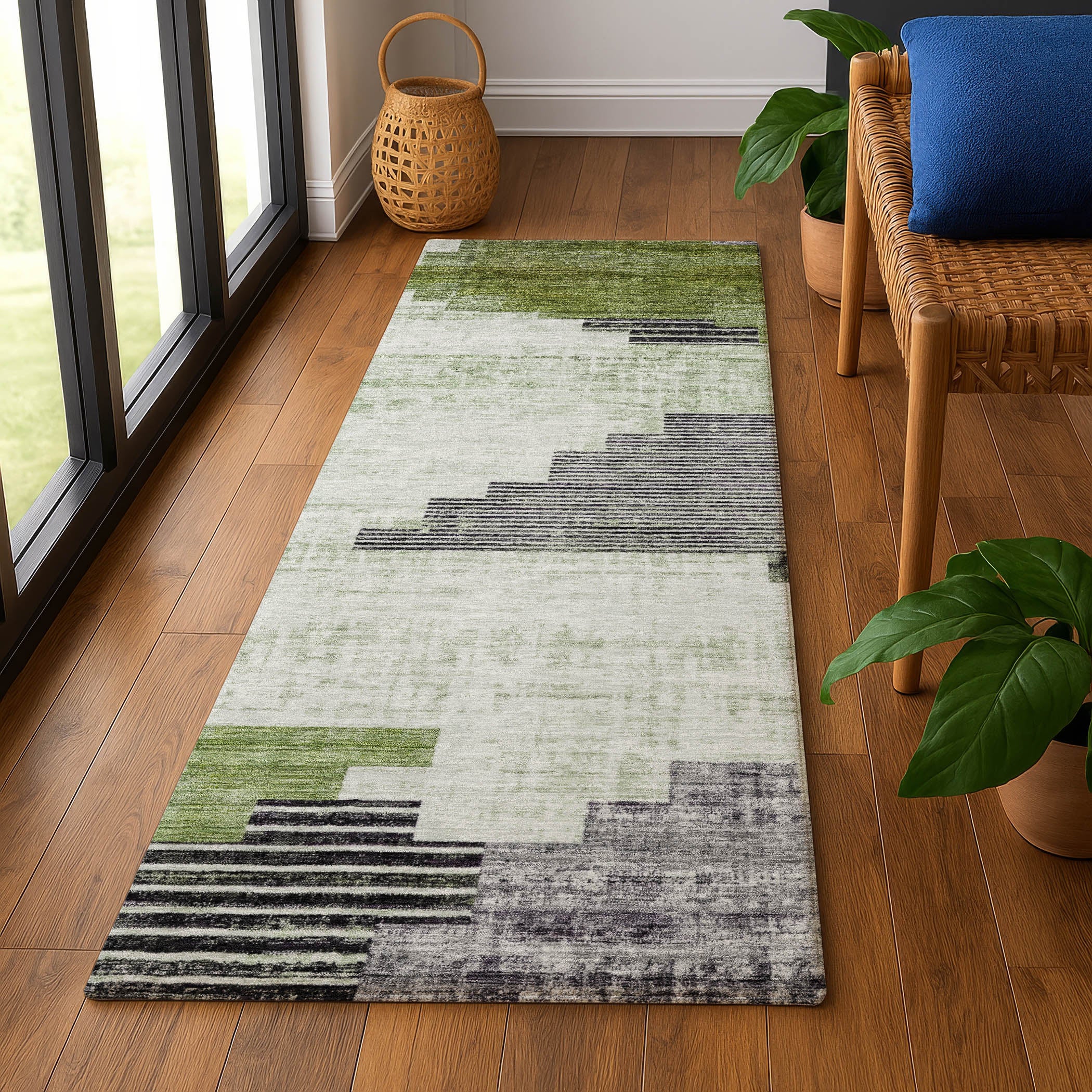 Havana Machine Washable Transitional Fern Green Rug 2'3" x 7'6" #shape_Runner