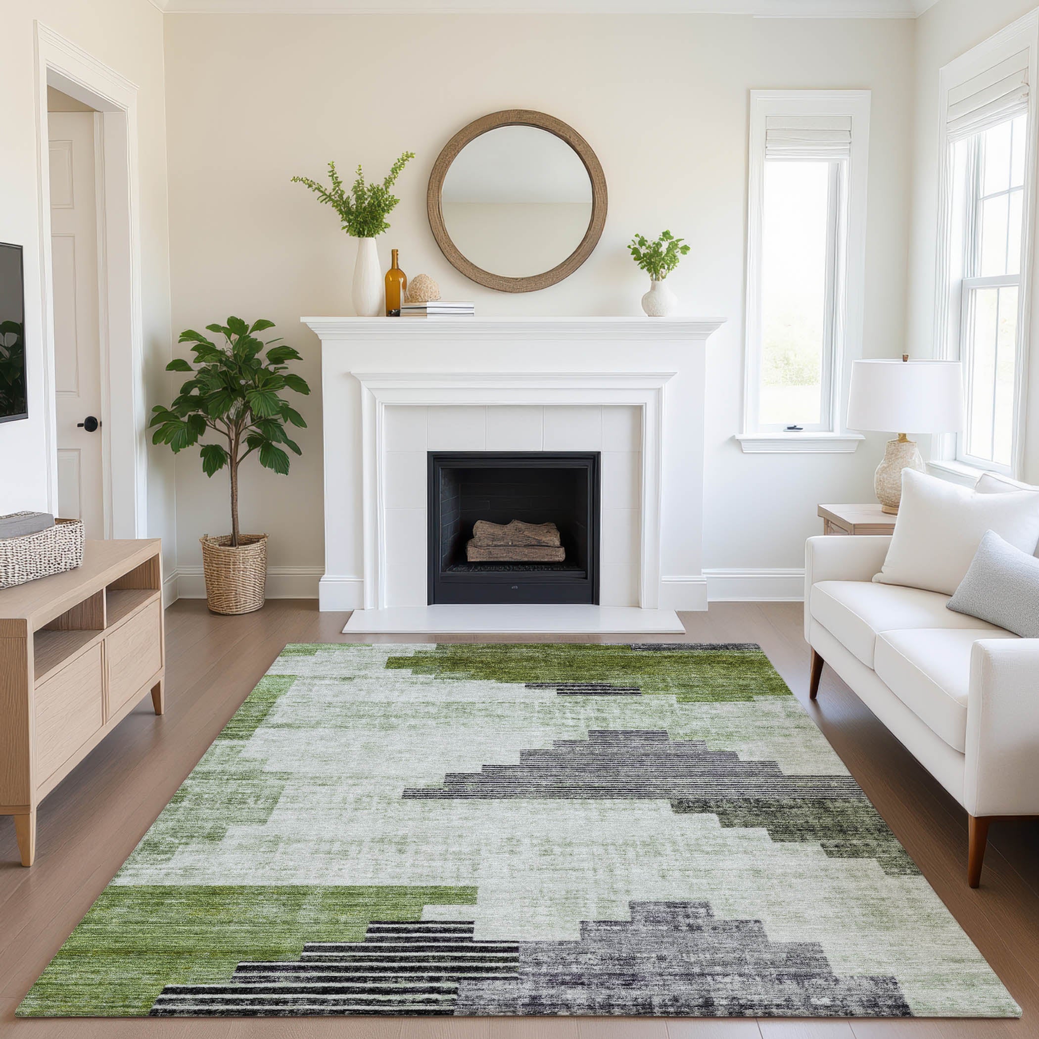 Havana Machine Washable Transitional Fern Green Rug 2'6" x 3'10" #shape_Rectangle