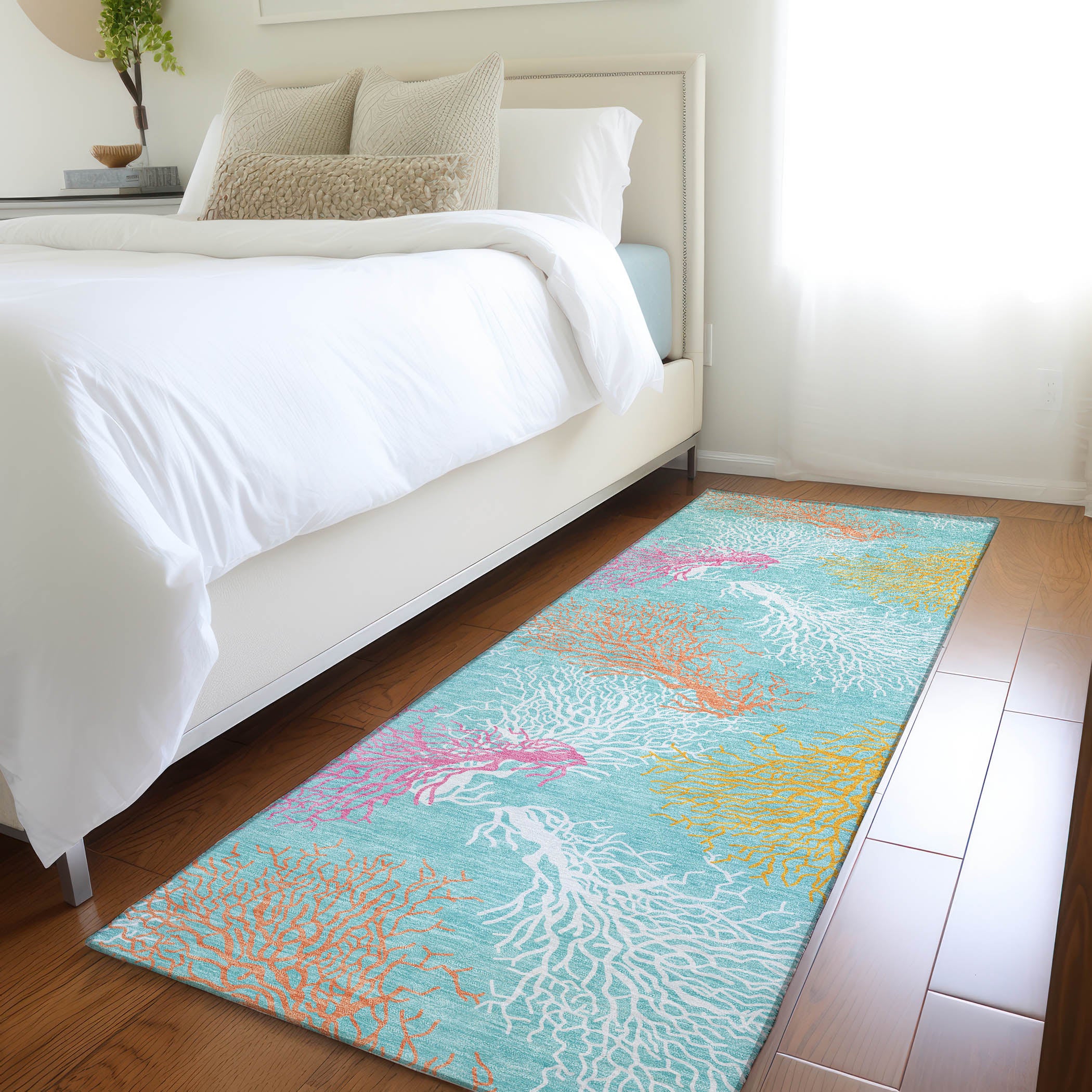 Reykjavik Machine Washable Coastal Aqua Teal Rug 2'3" x 7'6" #shape_Runner