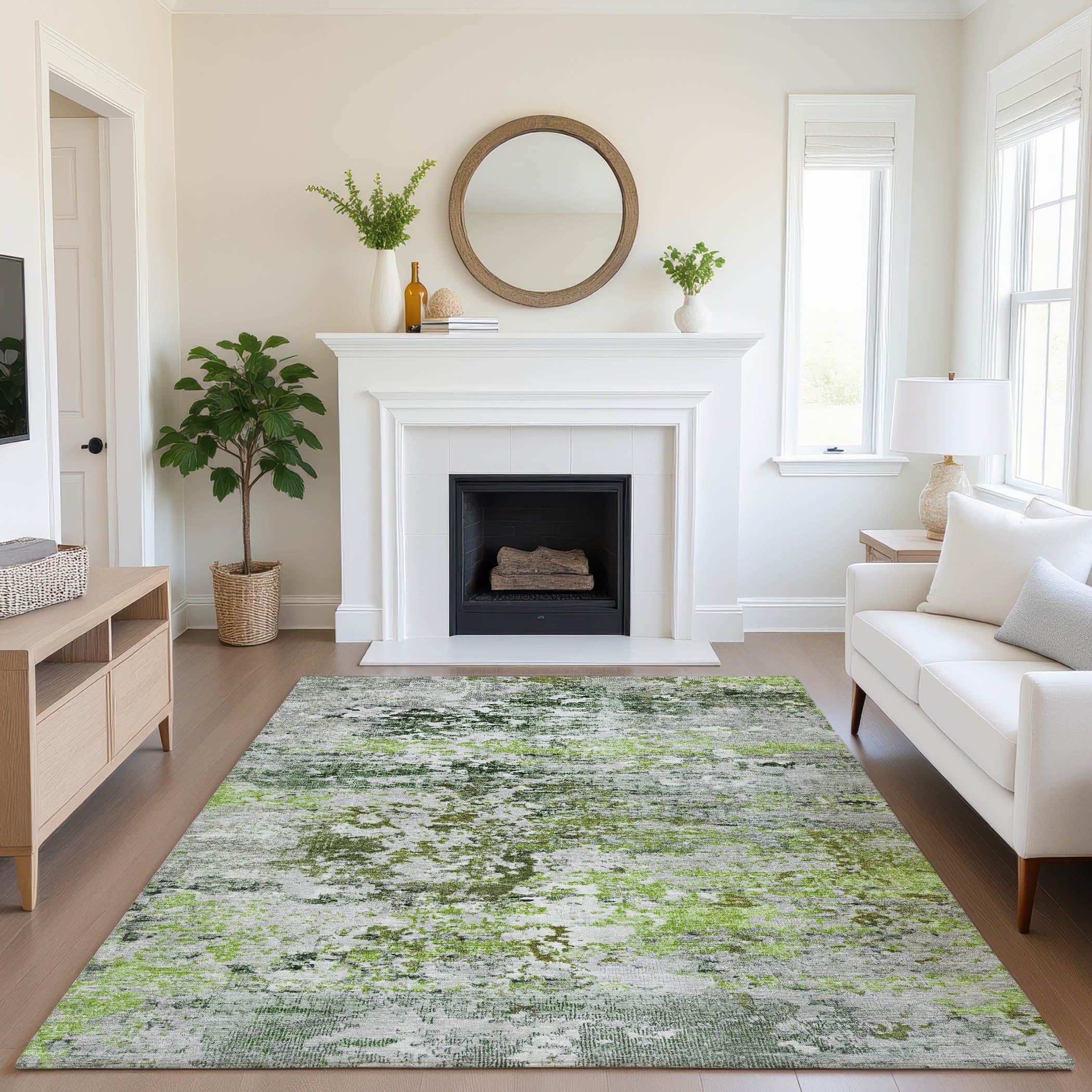 Tbilisi Machine Washable Transitional Aloe Green Rug 2'6" x 3'10" #shape_Rectangle