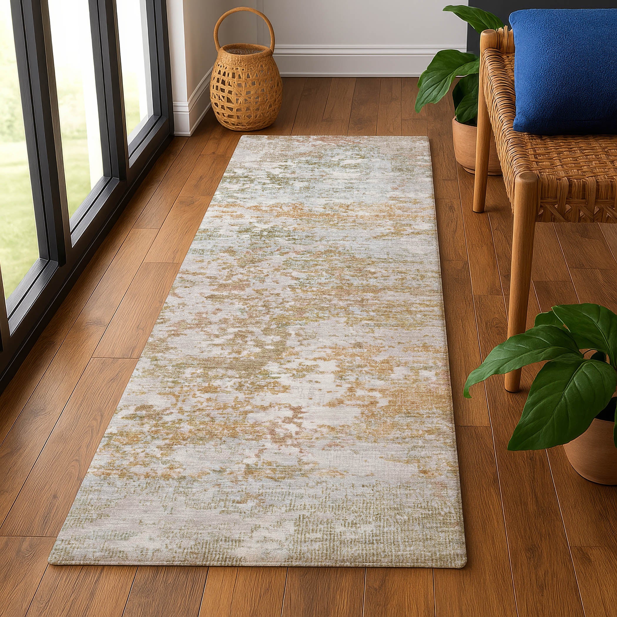 Tbilisi Machine Washable Transitional Coral Orange Rug 2'3" x 7'6" #shape_Runner