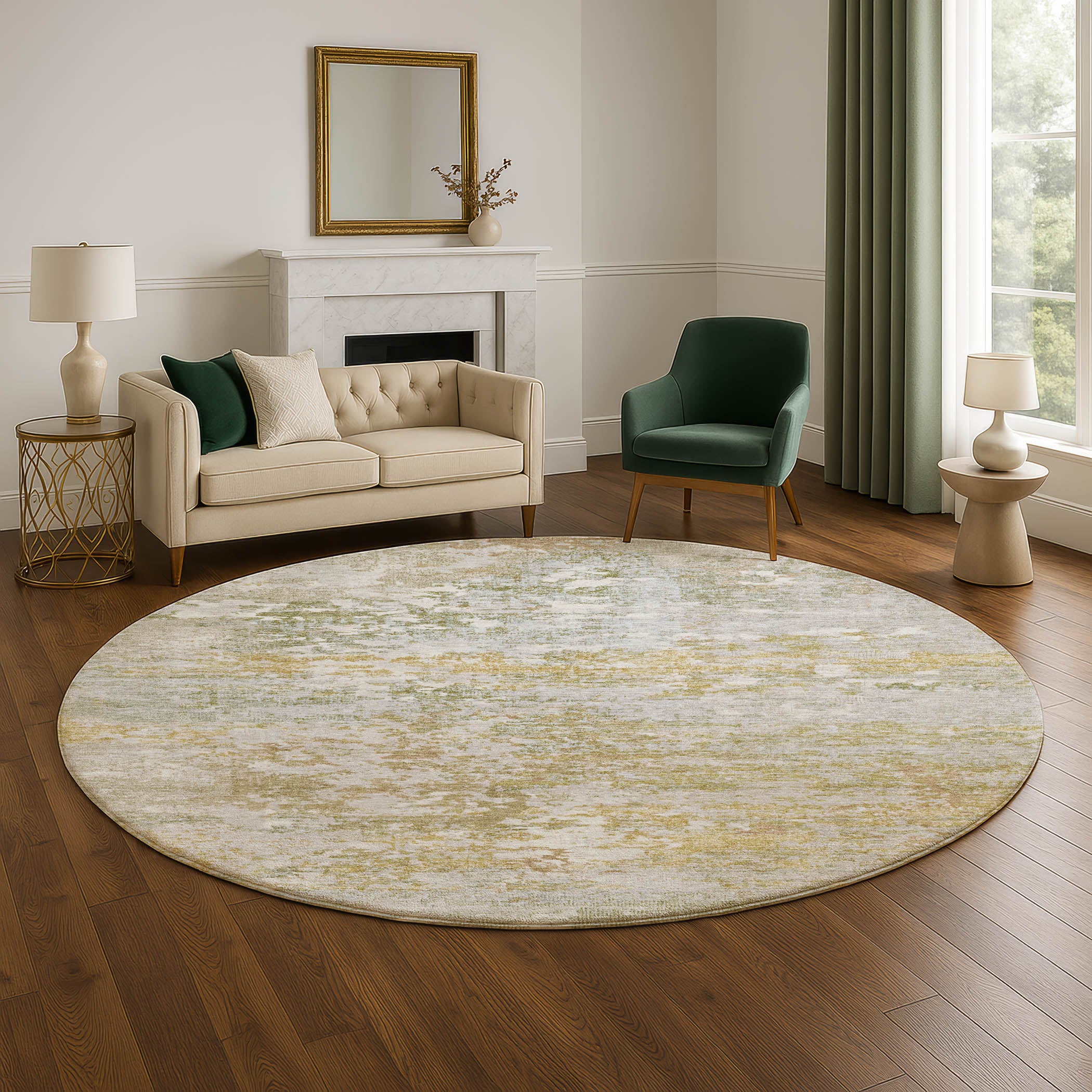 Tbilisi Machine Washable Transitional Sage Green Rug 8' x 8' #shape_Round