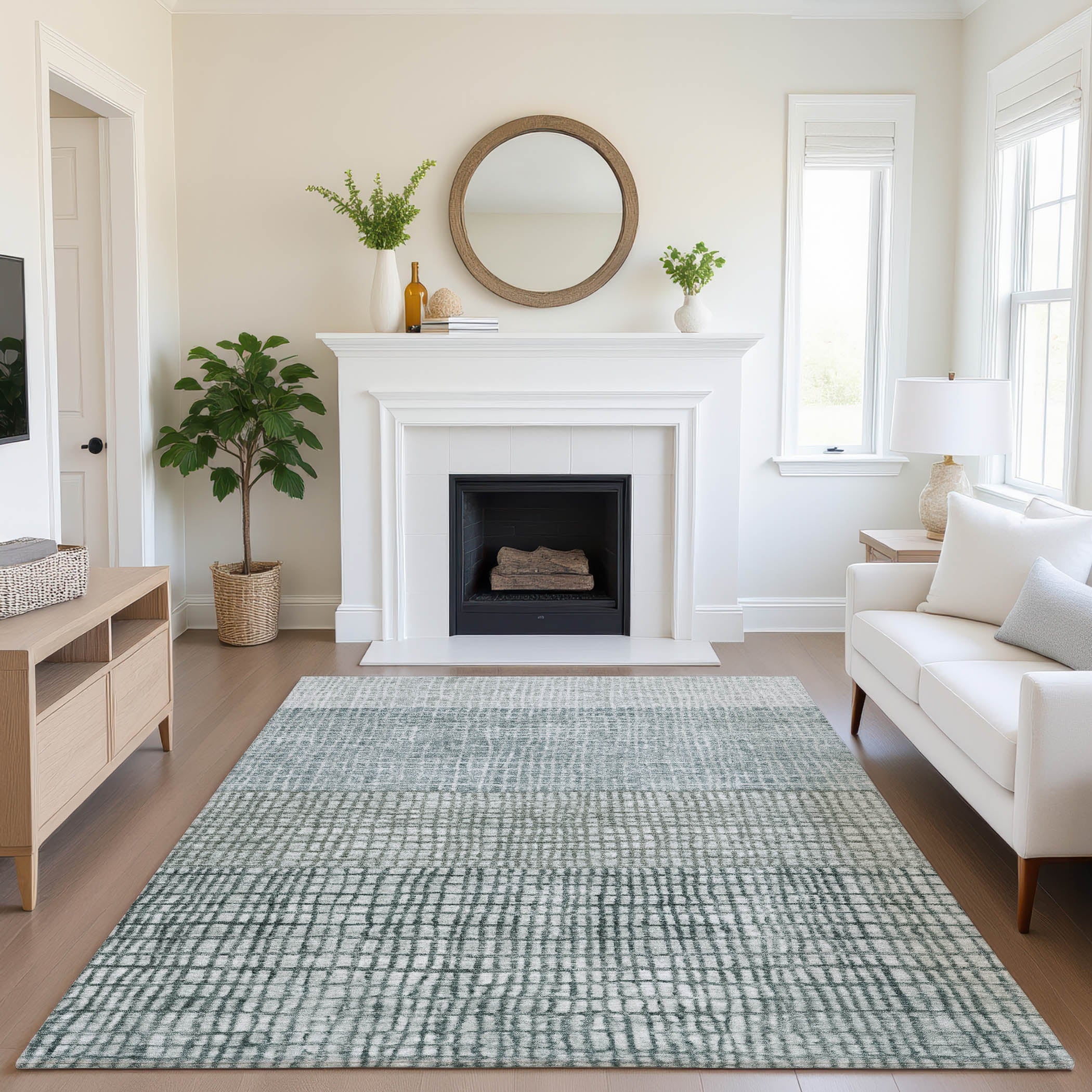 Seville Machine Washable Transitional Aqua Teal Rug 2'6" x 3'10" #shape_Rectangle