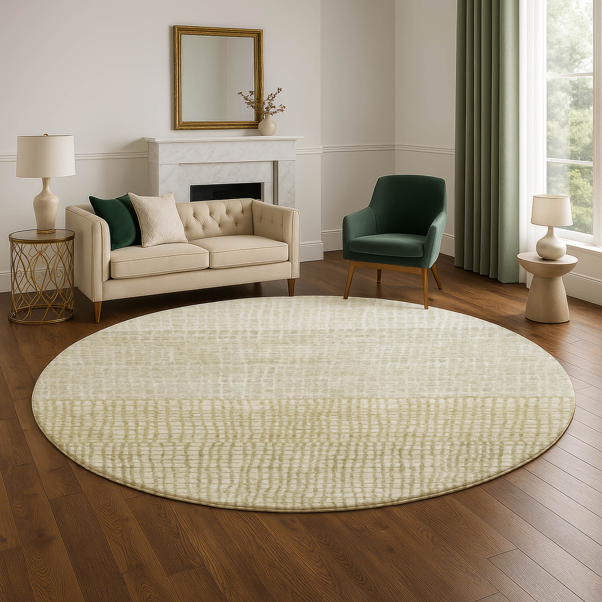 Seville Machine Washable Transitional Beige Brown Rug 8' x 8' #shape_Round