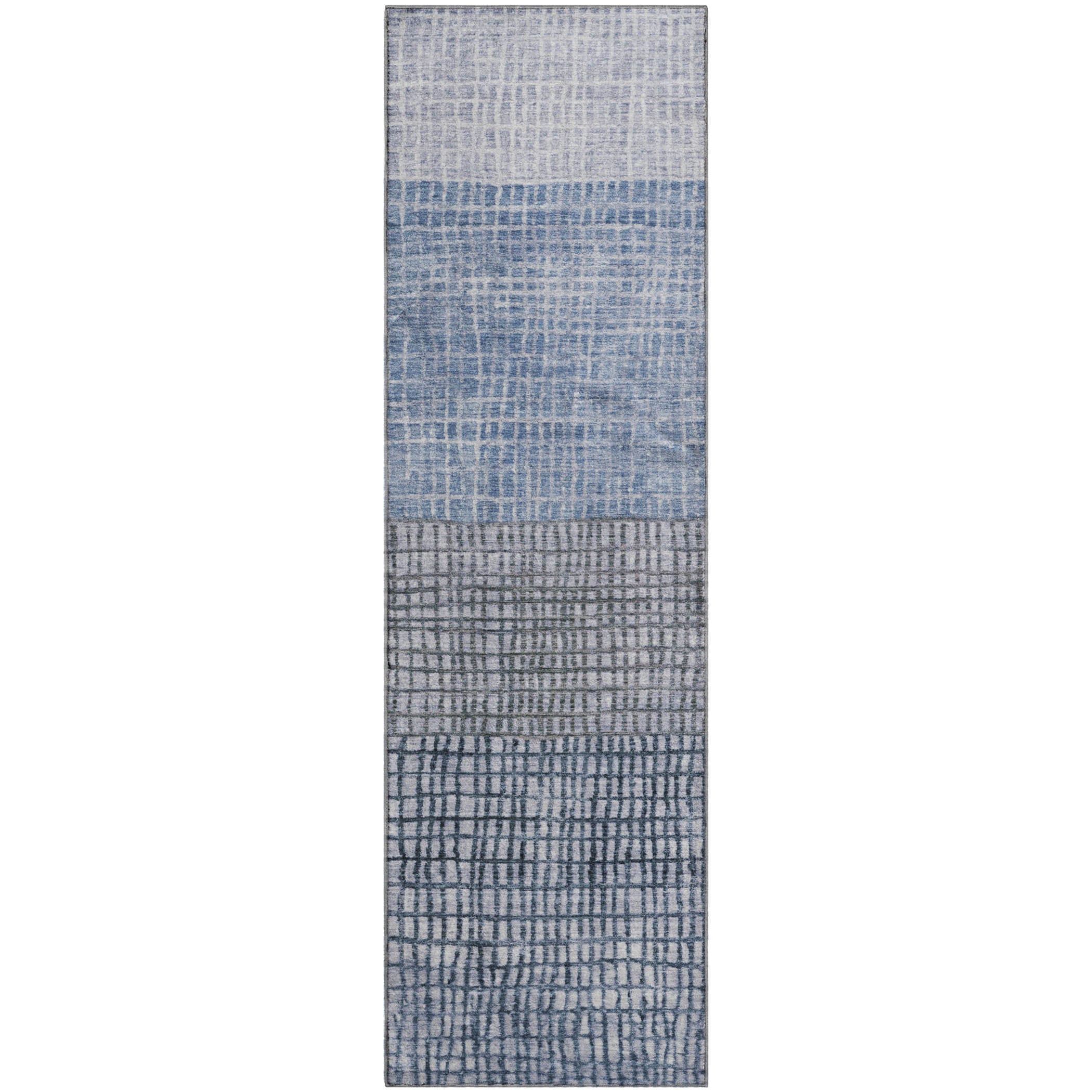 Seville Machine Washable Transitional Blue Rug 2'3" x 7'6" #shape_Runner