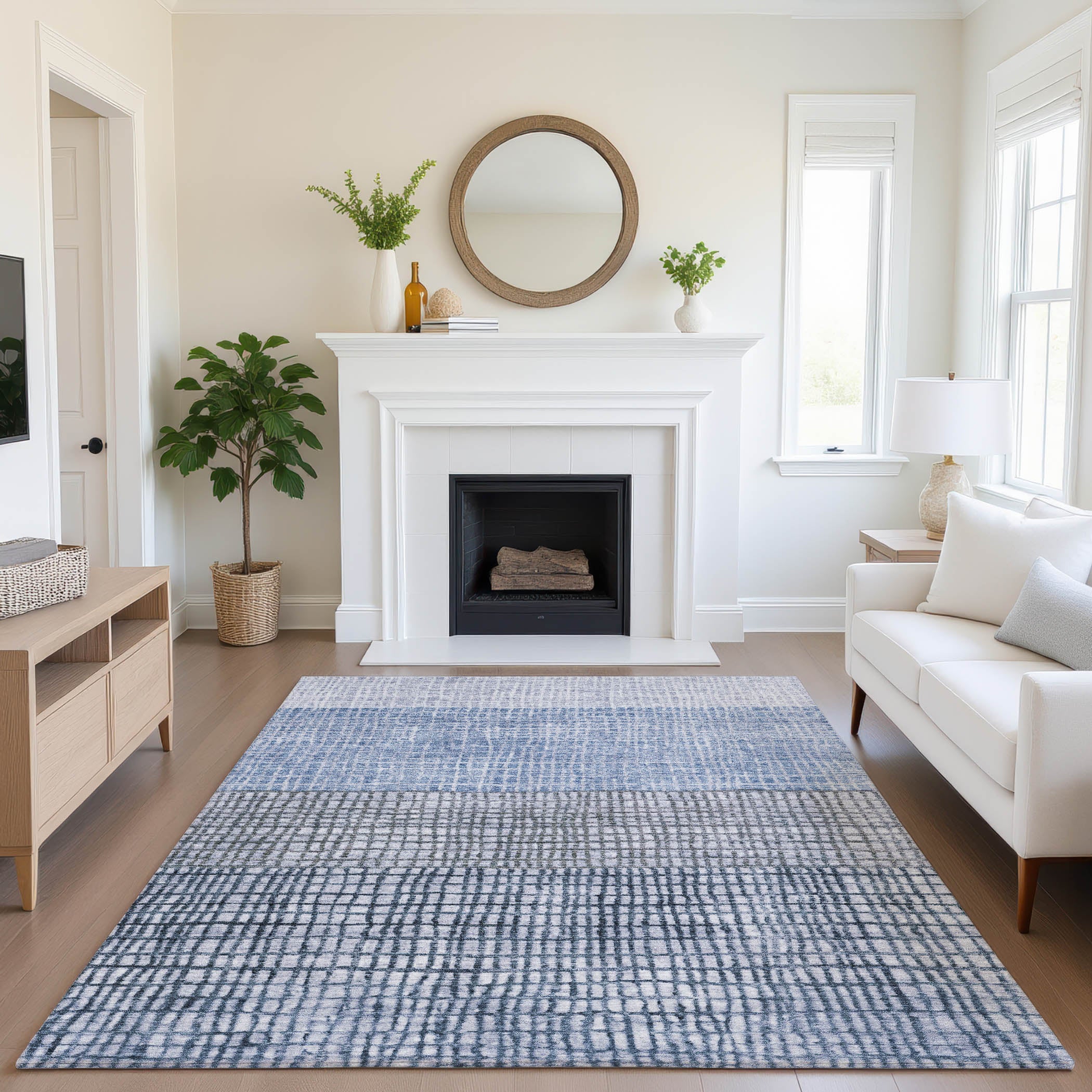 Seville Machine Washable Transitional Blue Rug 2'6" x 3'10" #shape_Rectangle