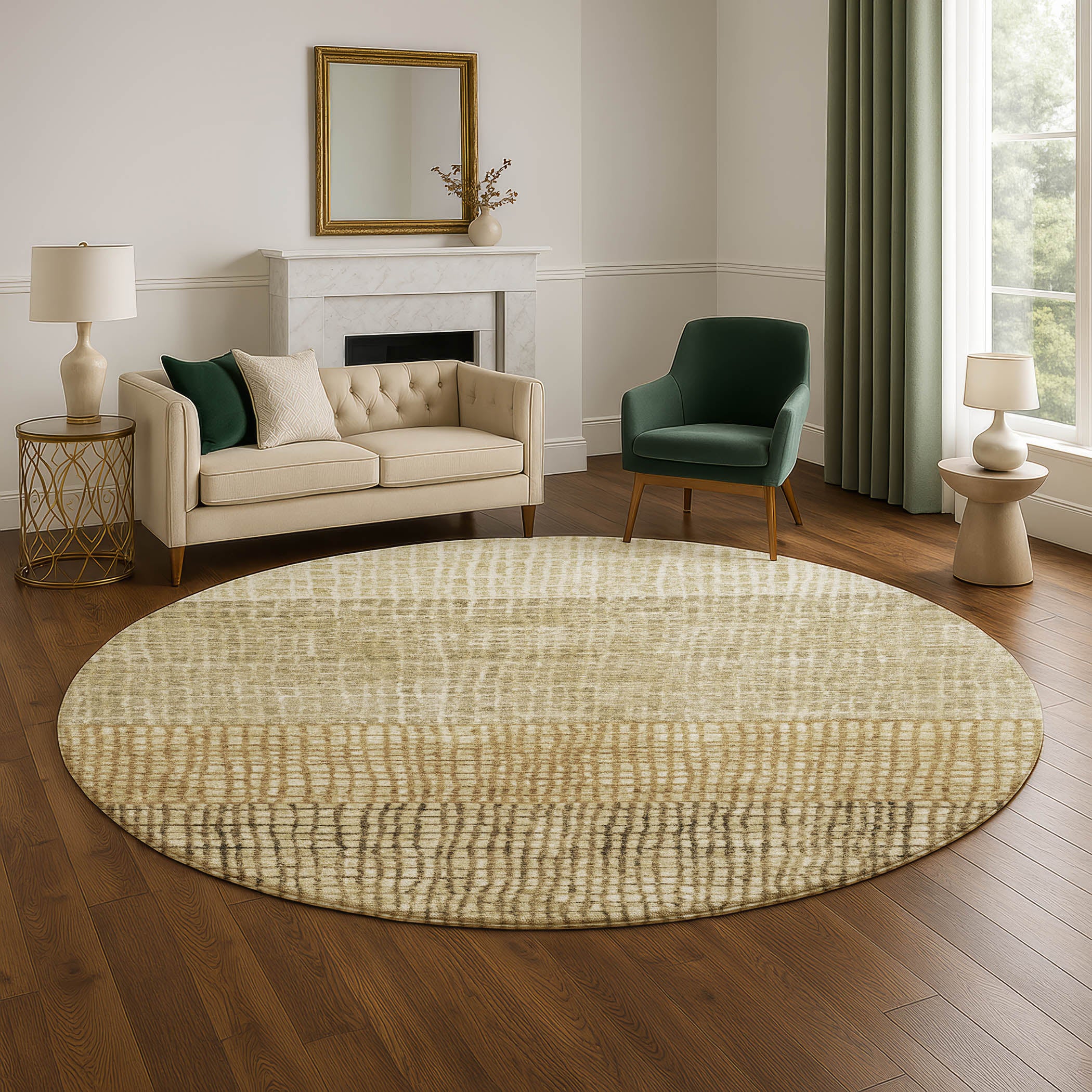 Seville Machine Washable Transitional Brown Rug 8' x 8' #shape_Round