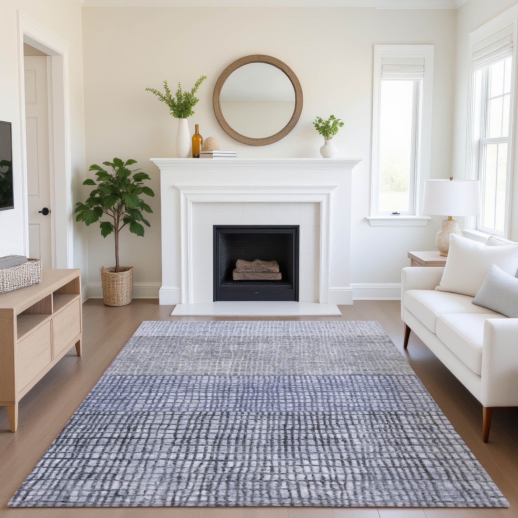 Seville Machine Washable Transitional Denim Blue Rug 2'6" x 3'10" #shape_Rectangle