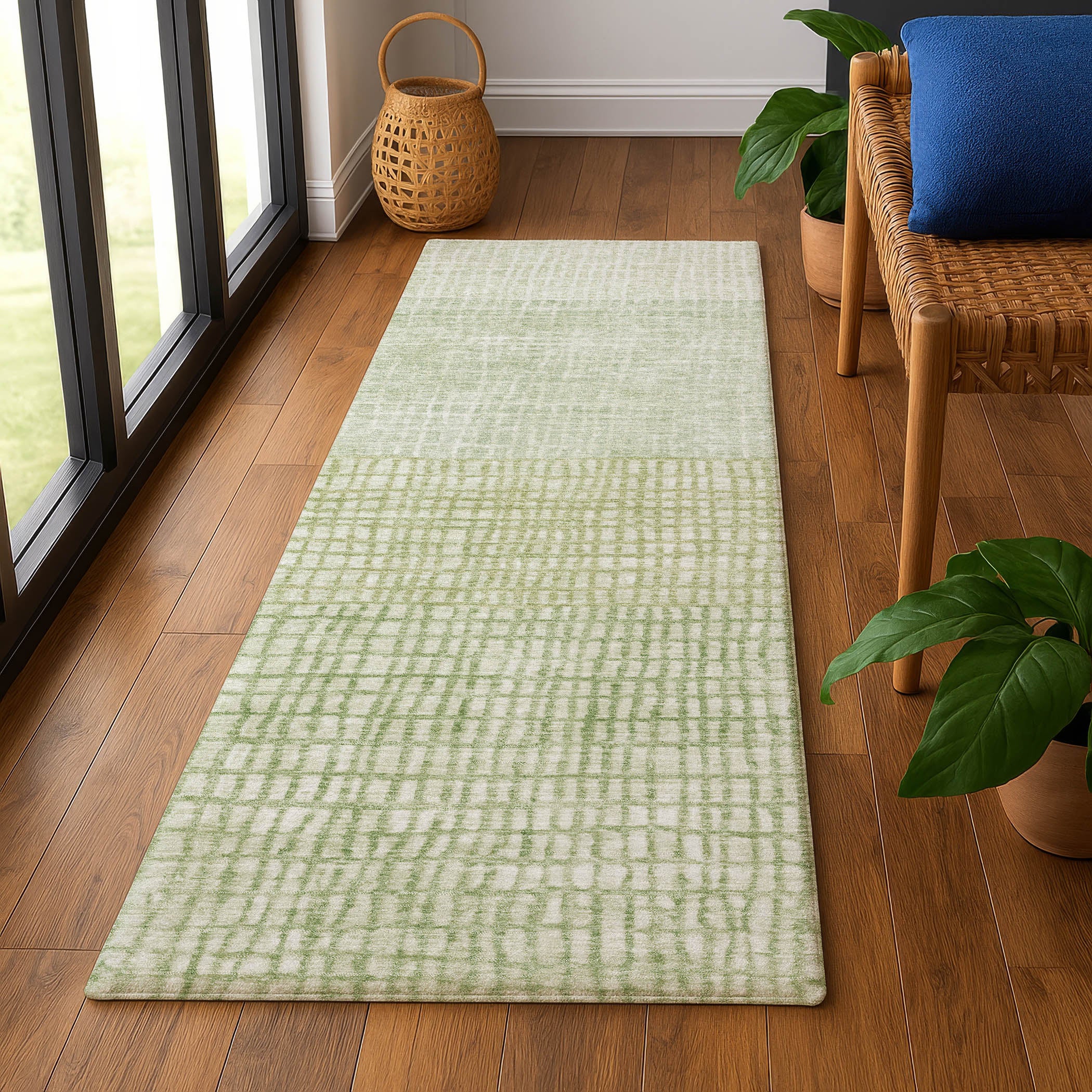Seville Machine Washable Transitional Sage Green Rug 2'3" x 7'6" #shape_Runner