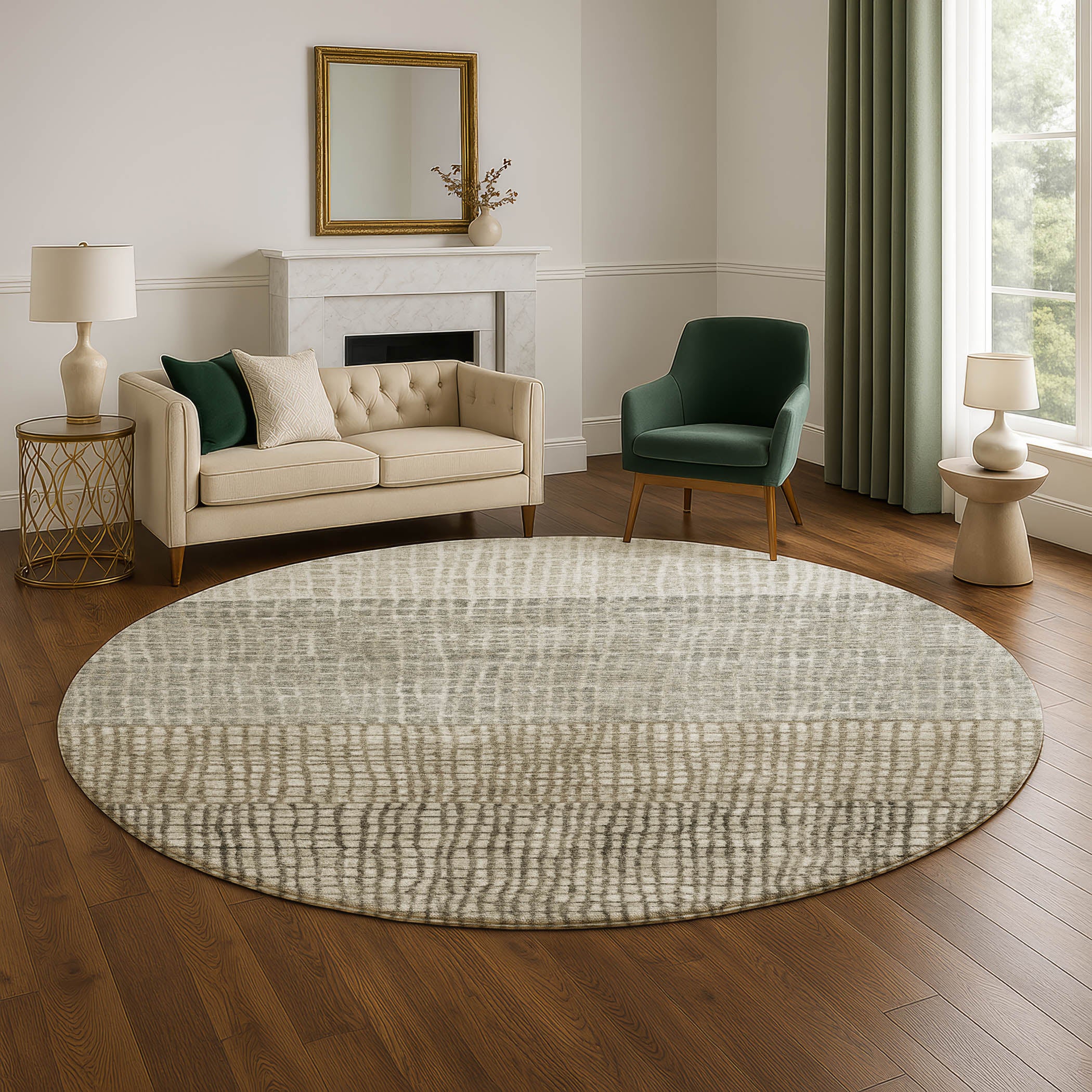 Seville Machine Washable Transitional Taupe Brown Rug 8' x 8' #shape_Round