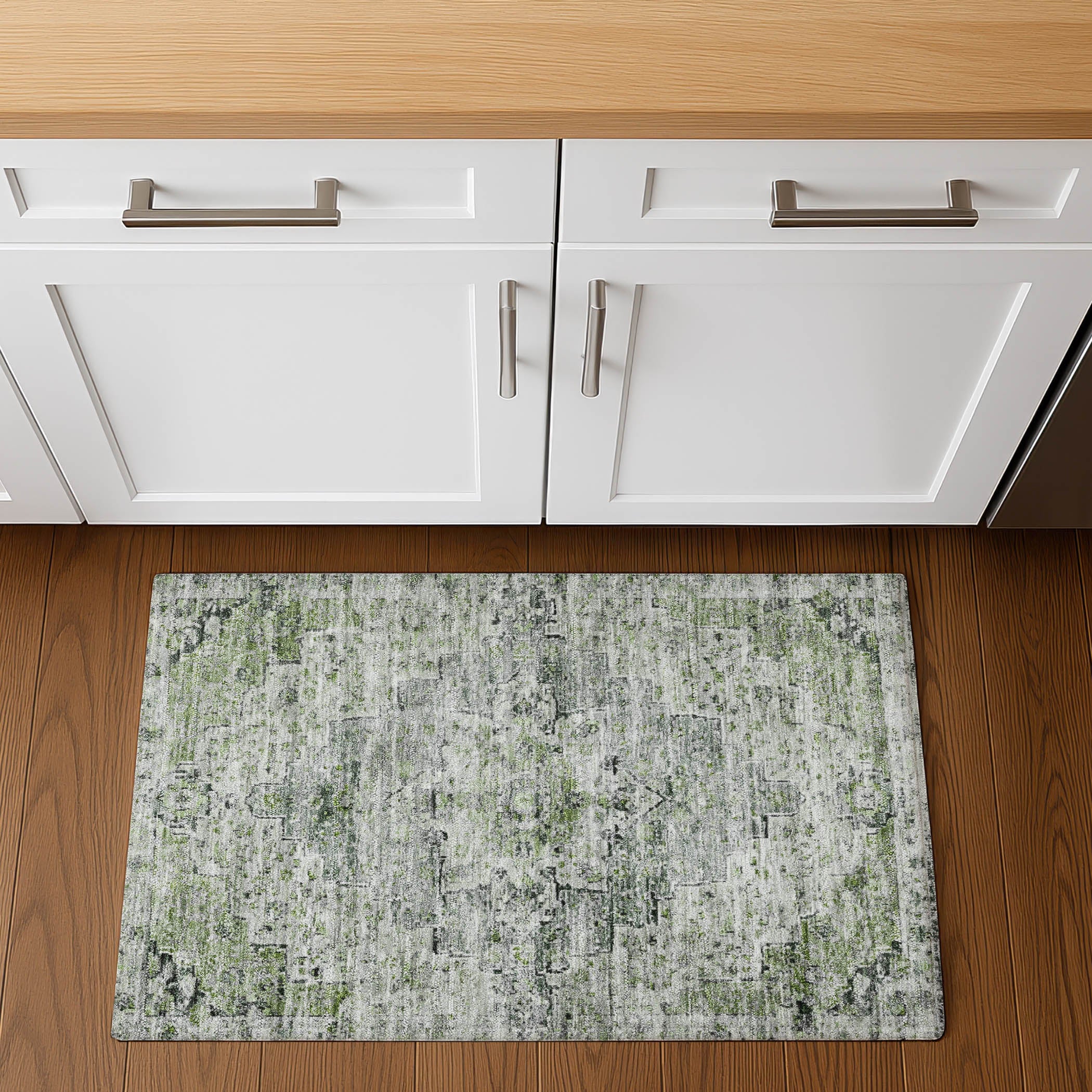 Havana Machine Washable Traditional Aloe Green Rug 1'8" x 2'6" #shape_Rectangle