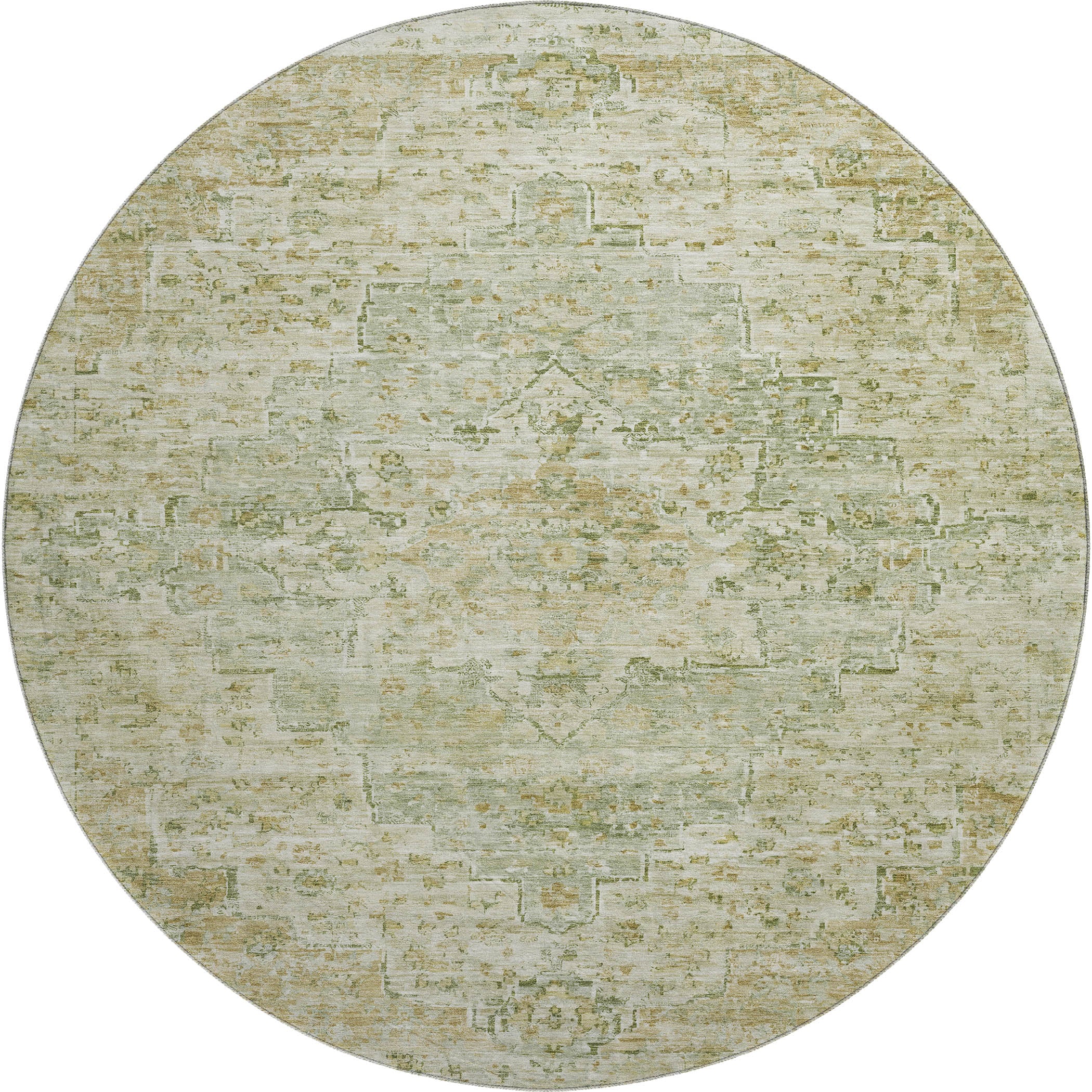 Havana Machine Washable Traditional Sage Green Rug 8' x 8' #shape_Round
