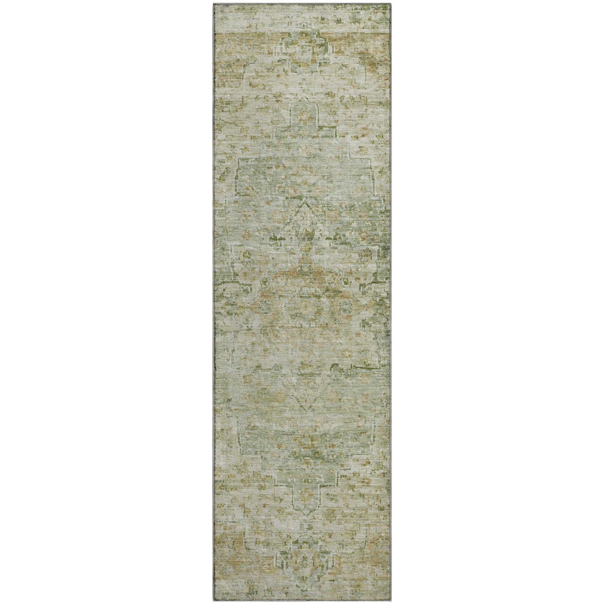 Havana Machine Washable Traditional Sage Green Rug 2'3" x 7'6" #shape_Runner