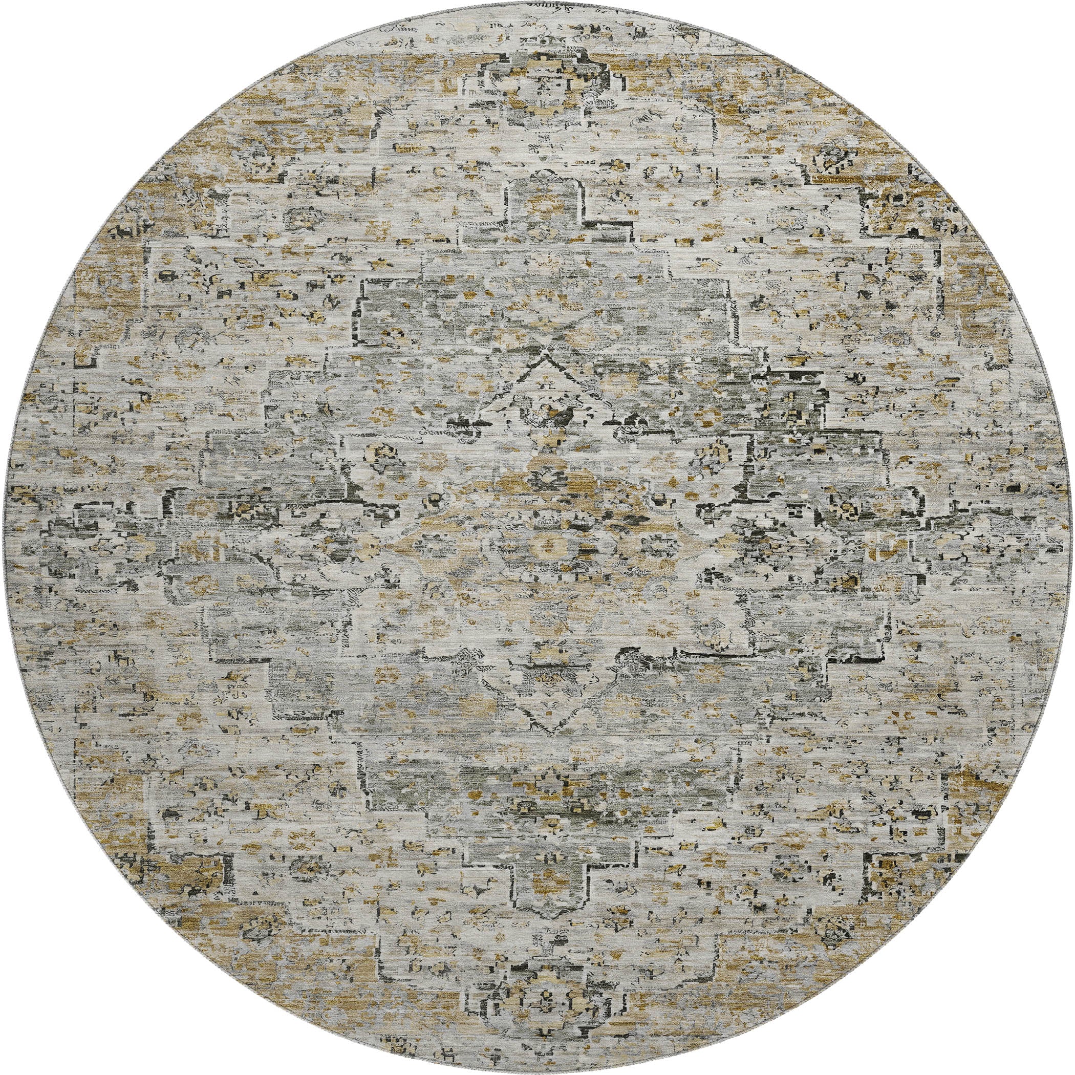 Havana Machine Washable Traditional Taupe Brown Rug 8' x 8' #shape_Round