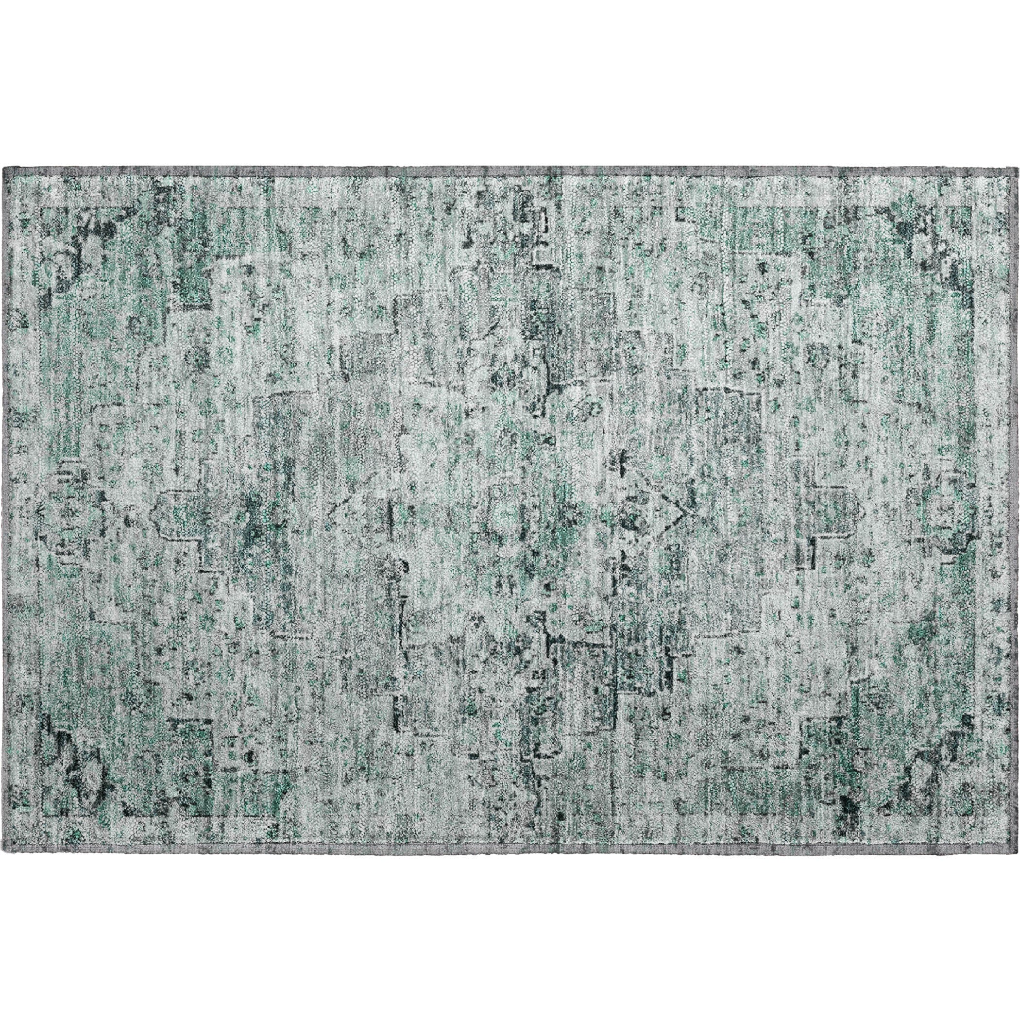 Havana Machine Washable Traditional Teal Rug 1'8" x 2'6" #shape_Rectangle