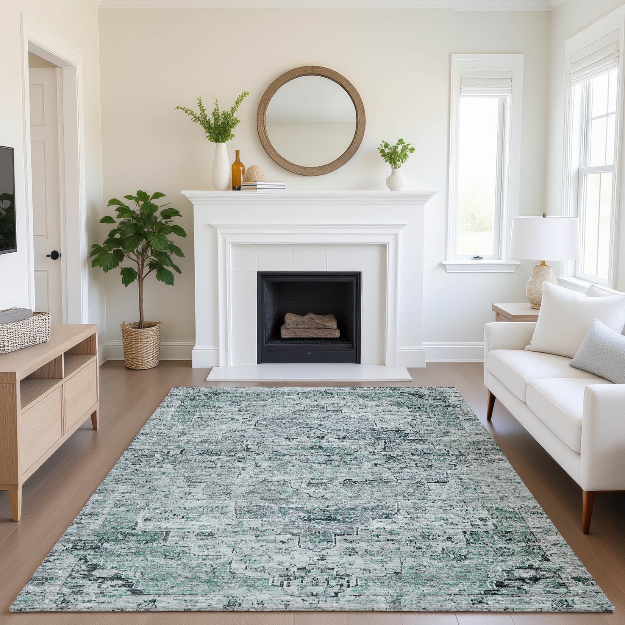 Havana Machine Washable Traditional Teal Rug 2'6" x 3'10" #shape_Rectangle