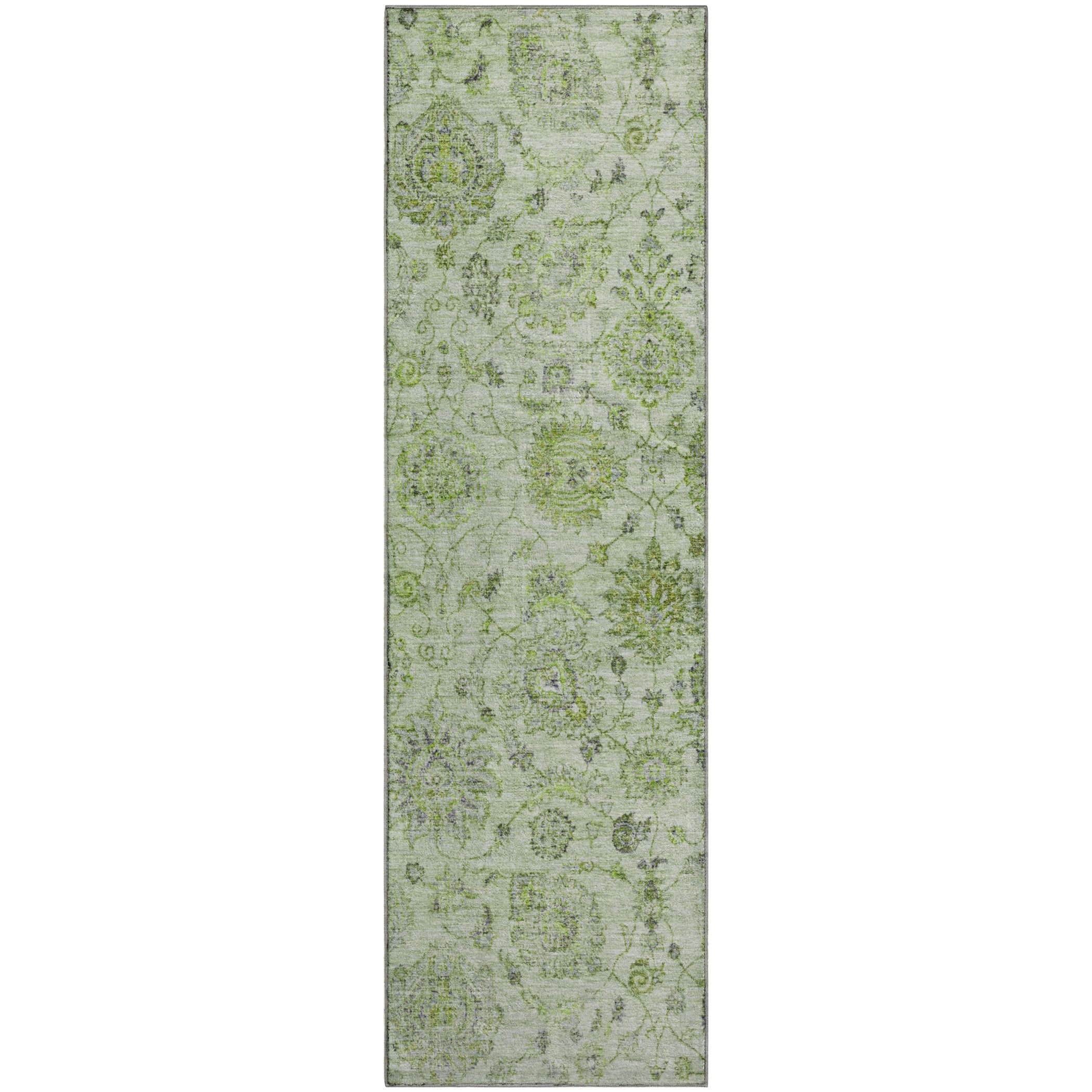 Oslo Machine Washable Transitional Aloe Green Rug 2'3" x 7'6" #shape_Runner