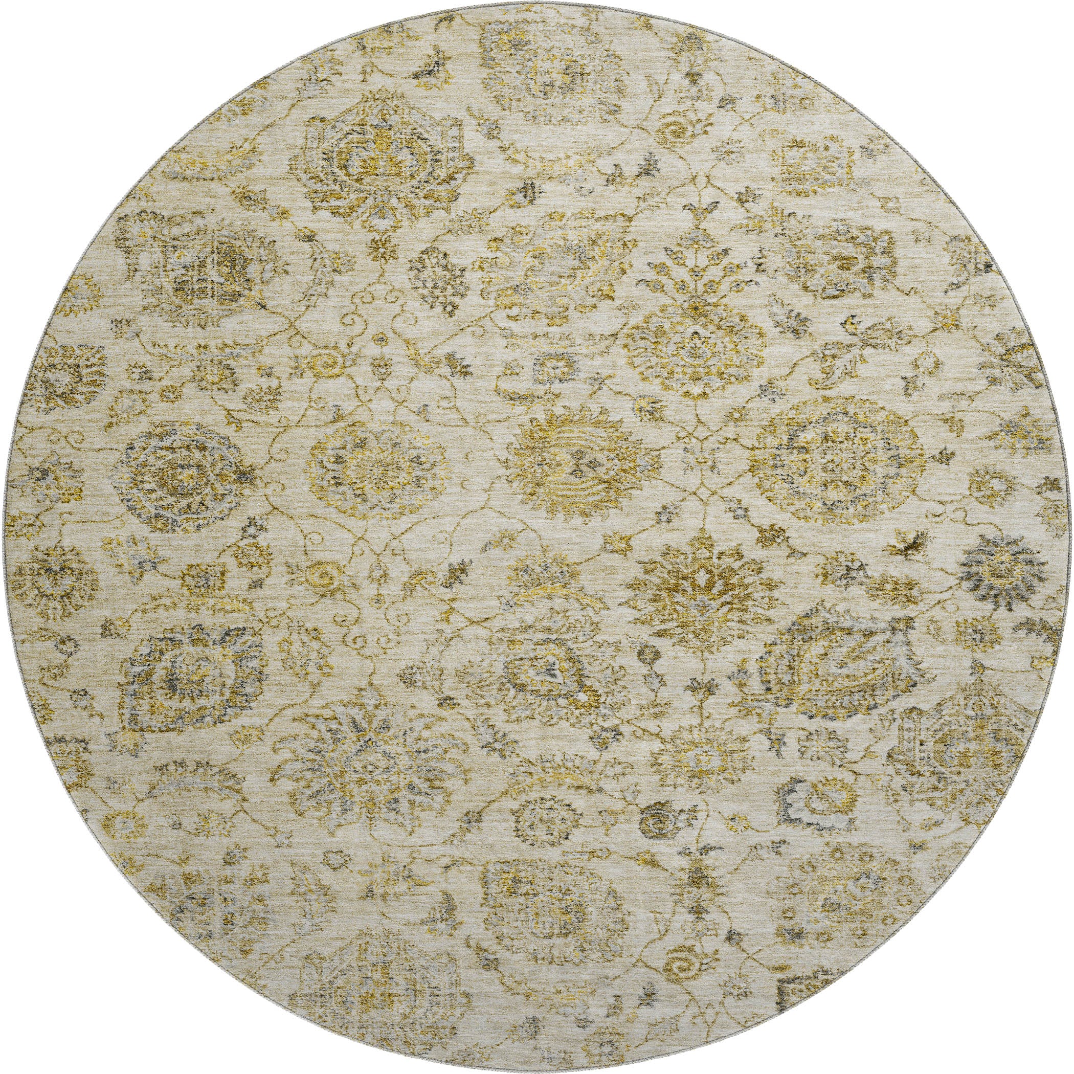 Oslo Machine Washable Transitional Beige Brown Rug 8' x 8' #shape_Round