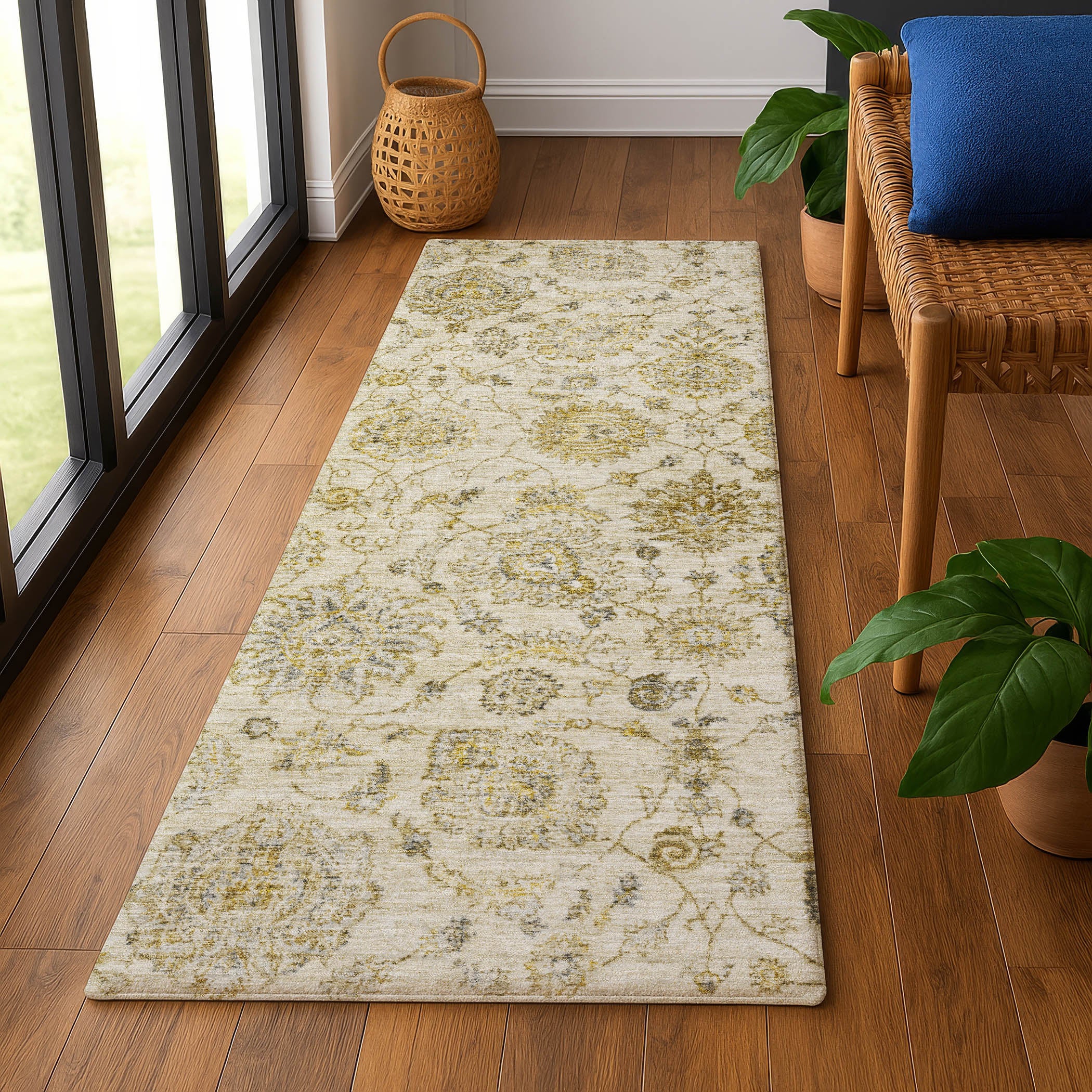 Oslo Machine Washable Transitional Beige Brown Rug 2'3" x 7'6" #shape_Runner