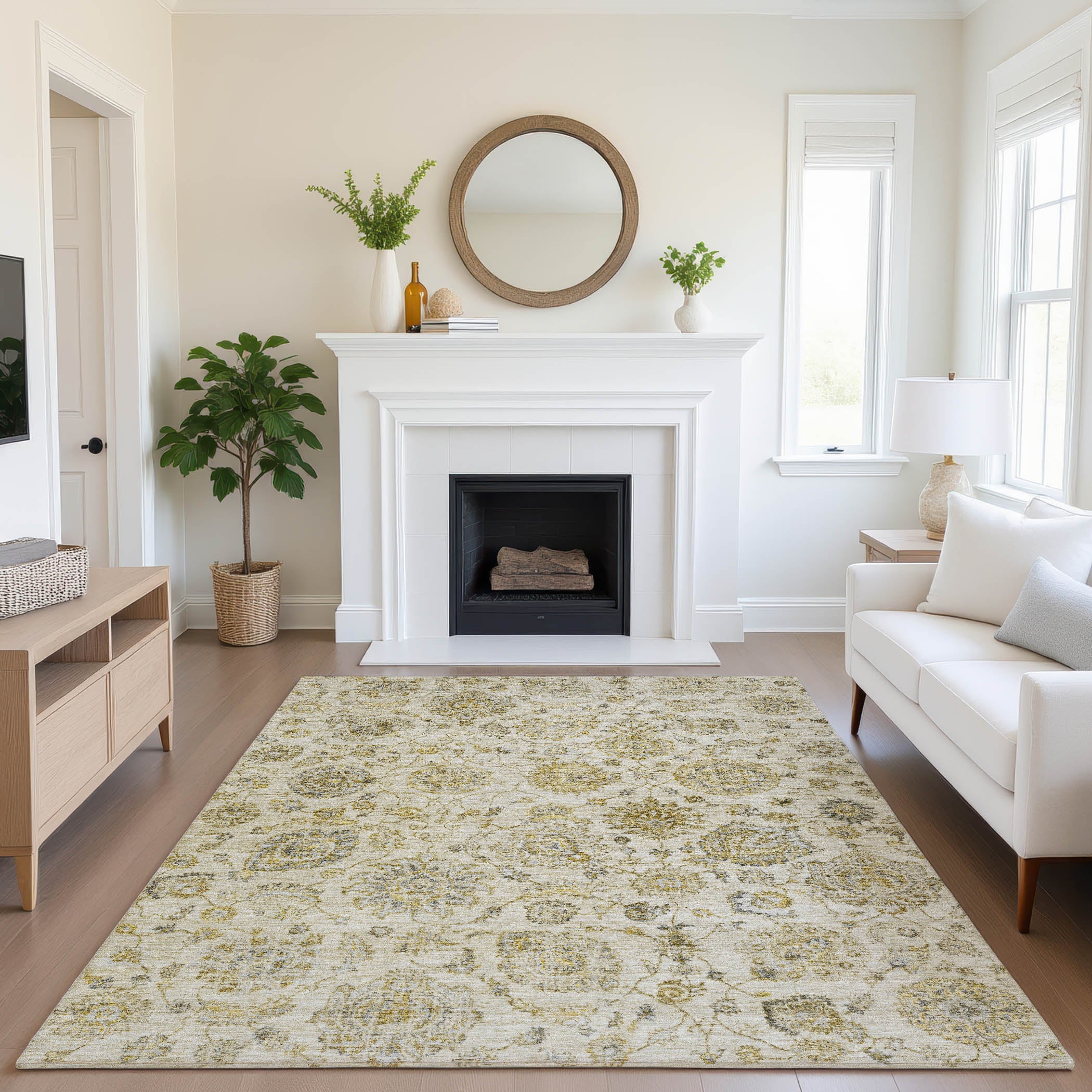 Oslo Machine Washable Transitional Beige Brown Rug 2'6" x 3'10" #shape_Rectangle