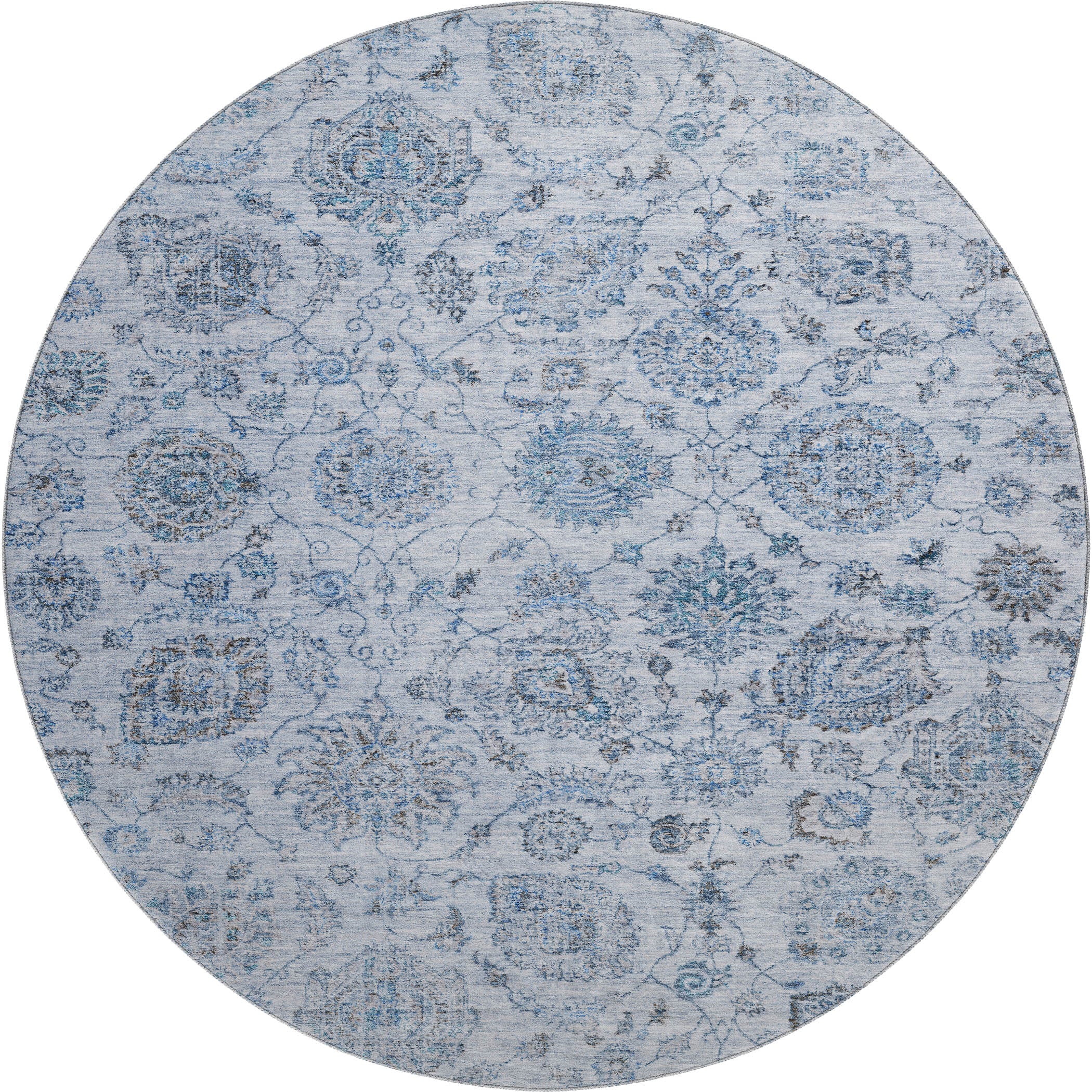 Oslo Machine Washable Transitional Blue Rug 8' x 8' #shape_Round