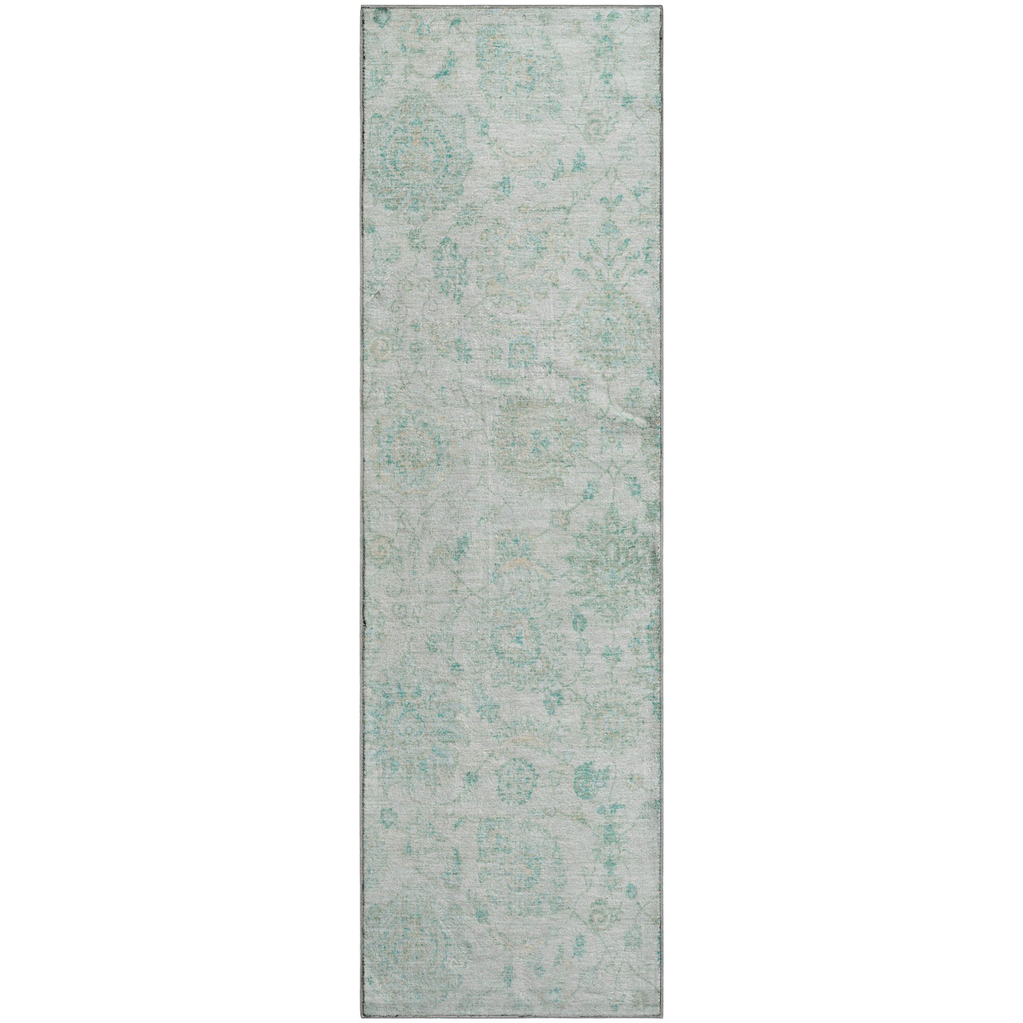 Oslo Machine Washable Transitional Turquoise Teal Rug 2'3" x 7'6" #shape_Runner