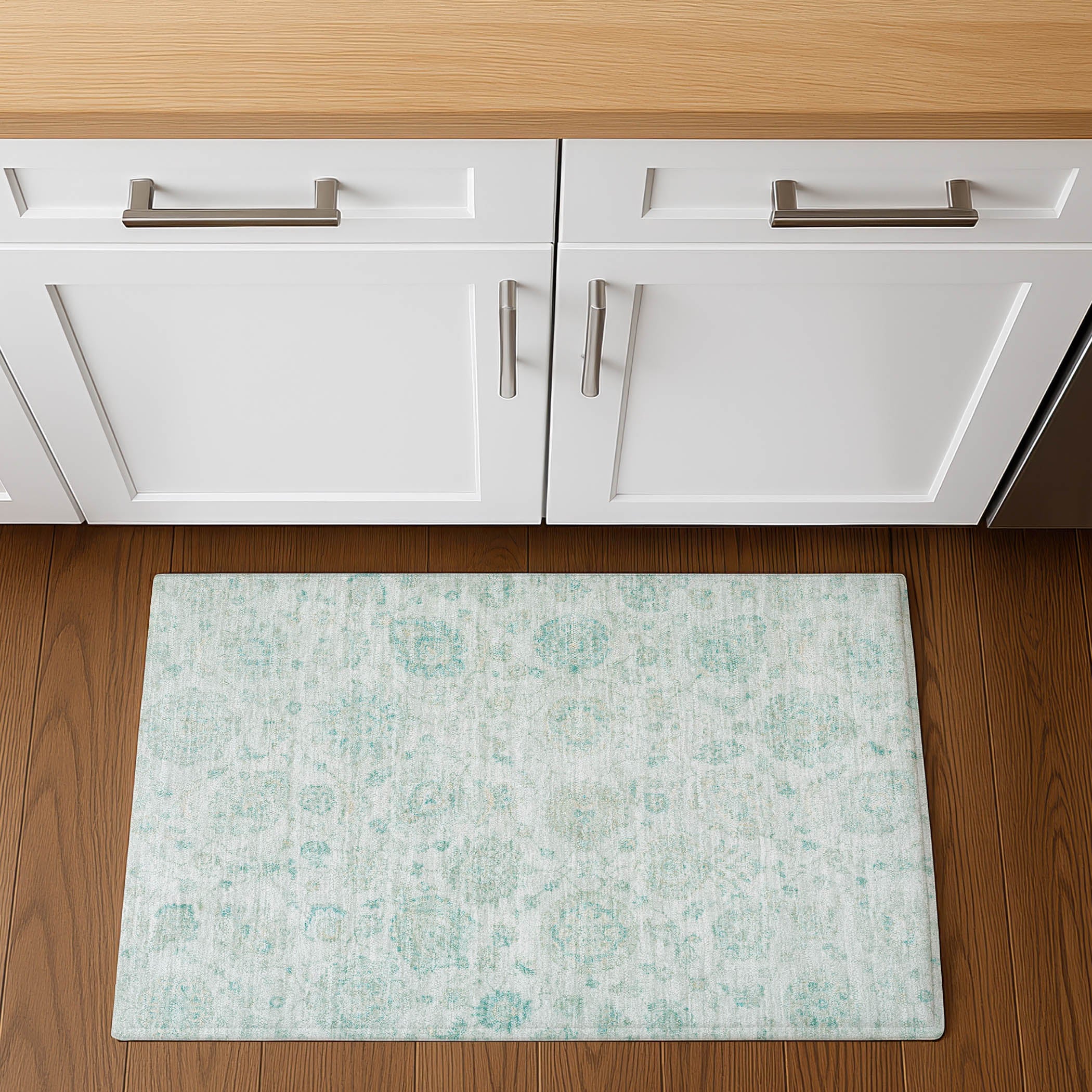 Oslo Machine Washable Transitional Turquoise Teal Rug 1'8" x 2'6" #shape_Rectangle