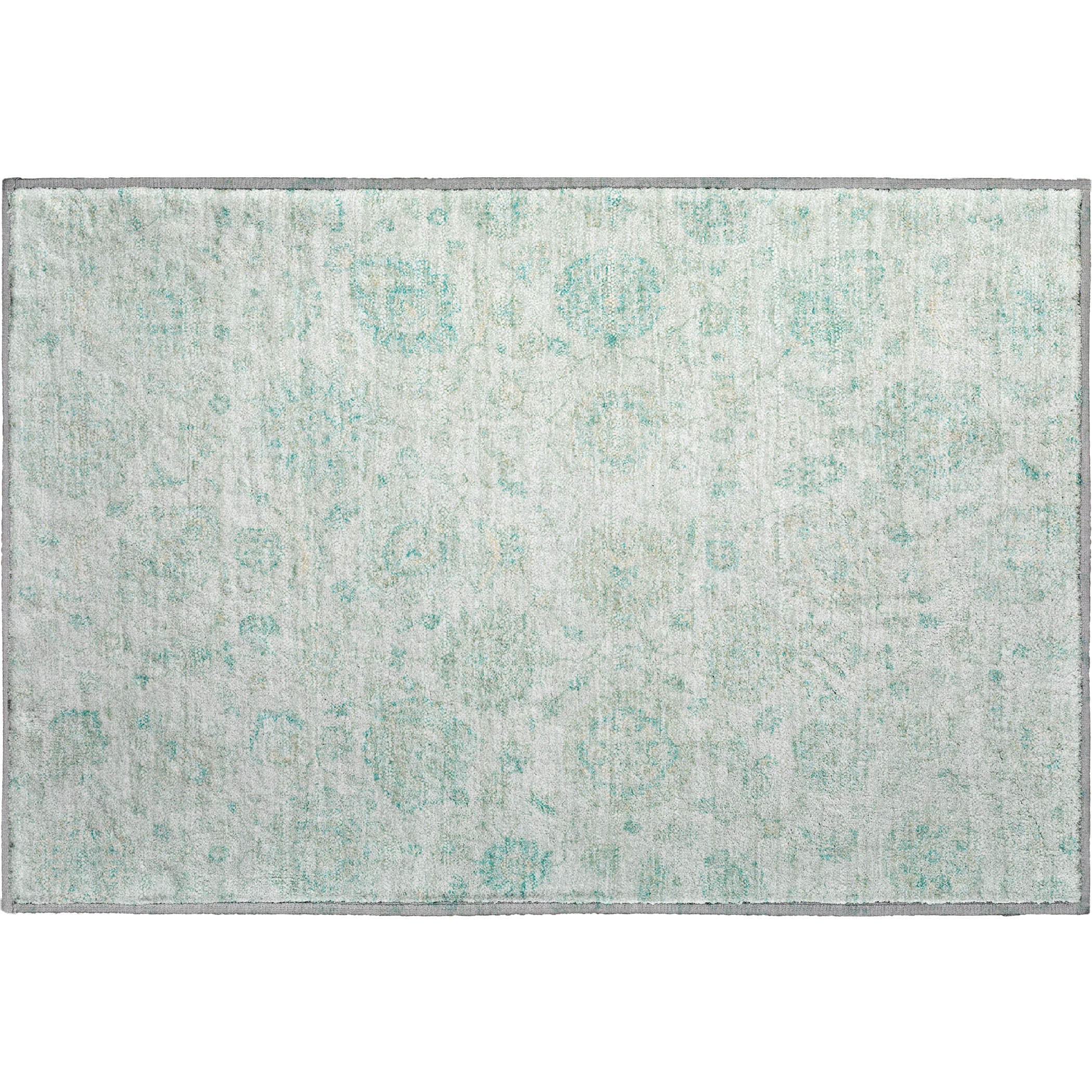 Oslo Machine Washable Transitional Turquoise Teal Rug 1'8" x 2'6" #shape_Rectangle