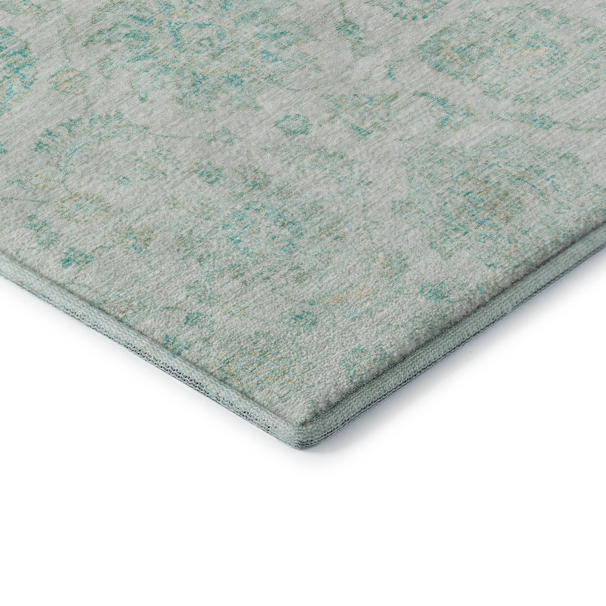 Oslo Machine Washable Transitional Turquoise Teal Rug 1'8" x 2'6" #shape_Rectangle