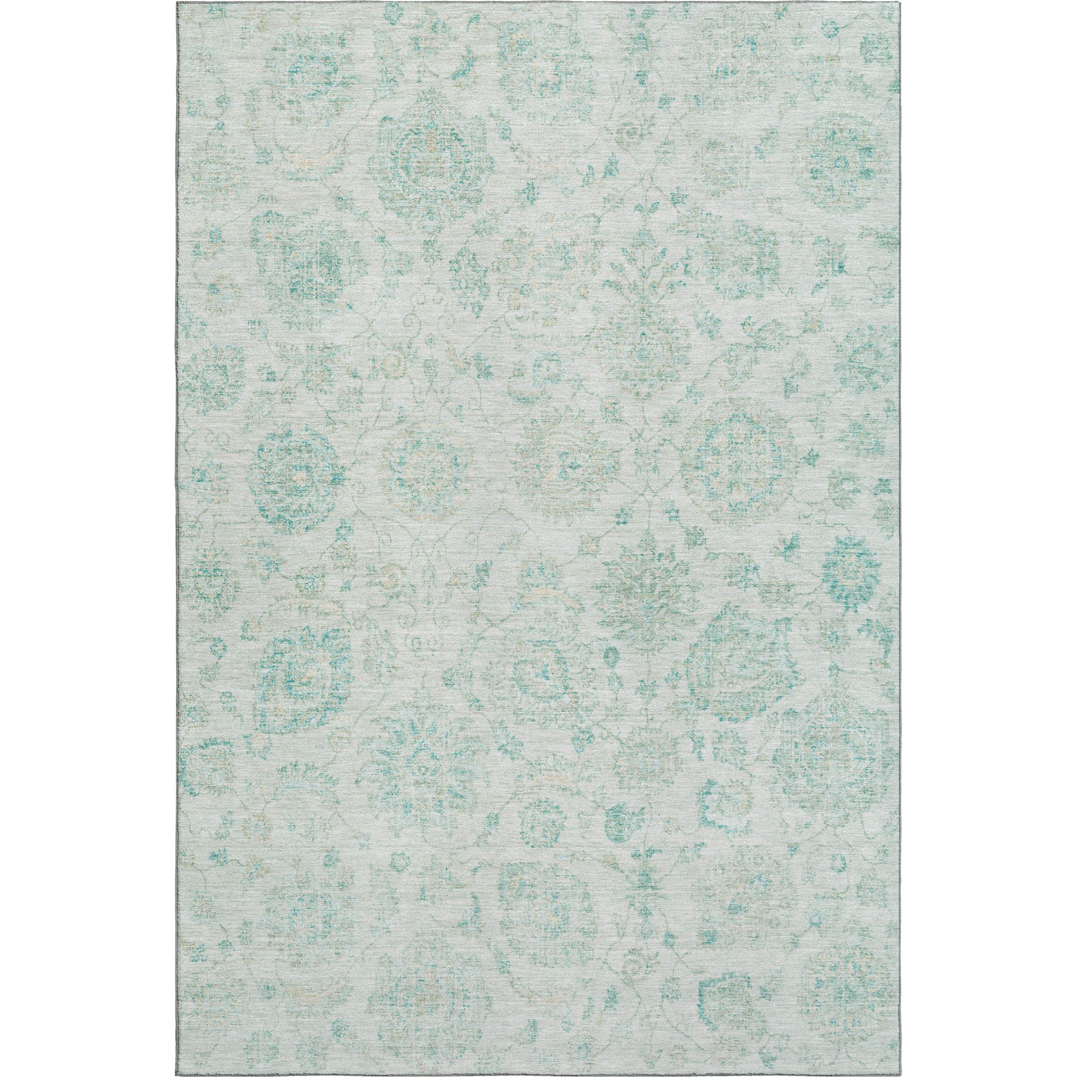 Oslo Machine Washable Transitional Turquoise Teal Rug 2'6" x 3'10" #shape_Rectangle