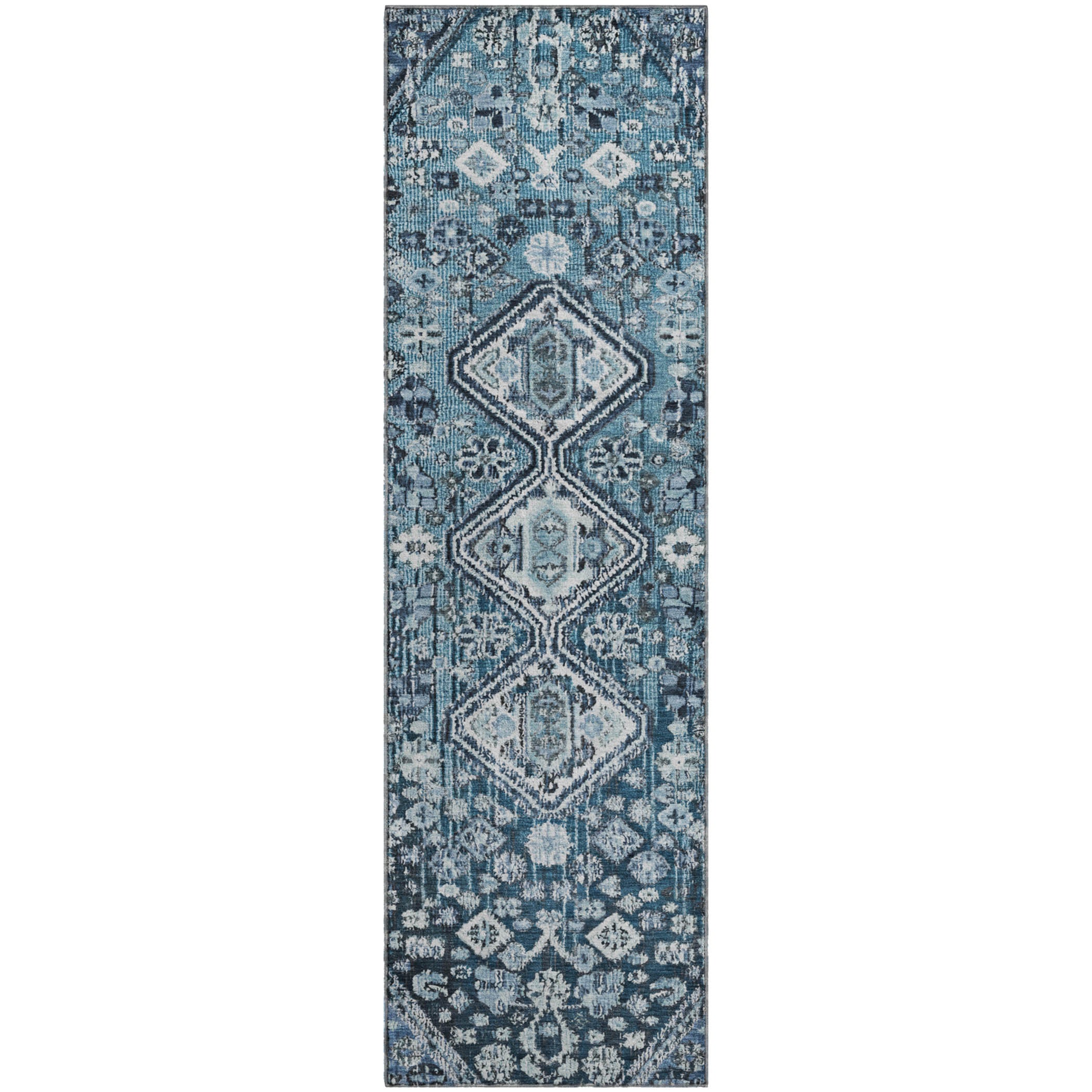 Chiang Mai Machine Washable Transitional Blue Rug 2'3" x 7'6" #shape_Runner