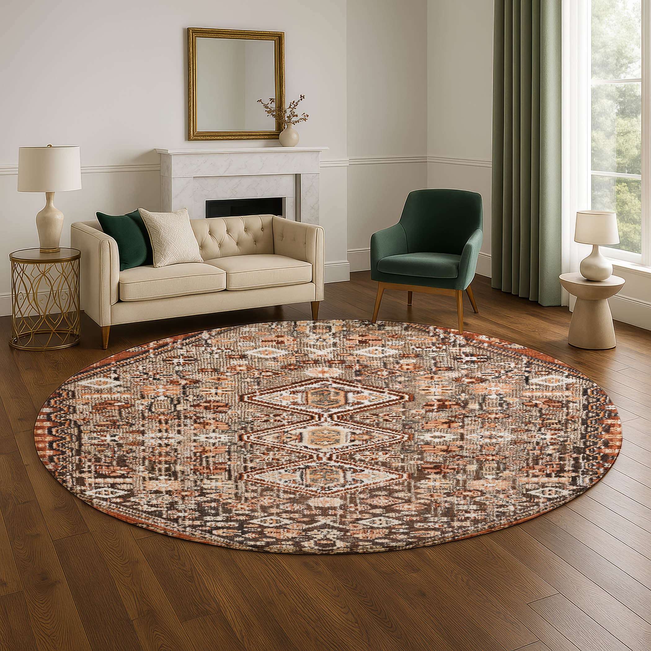 Chiang Mai Machine Washable Transitional Fudge Brown Rug 8' x 8' #shape_Round