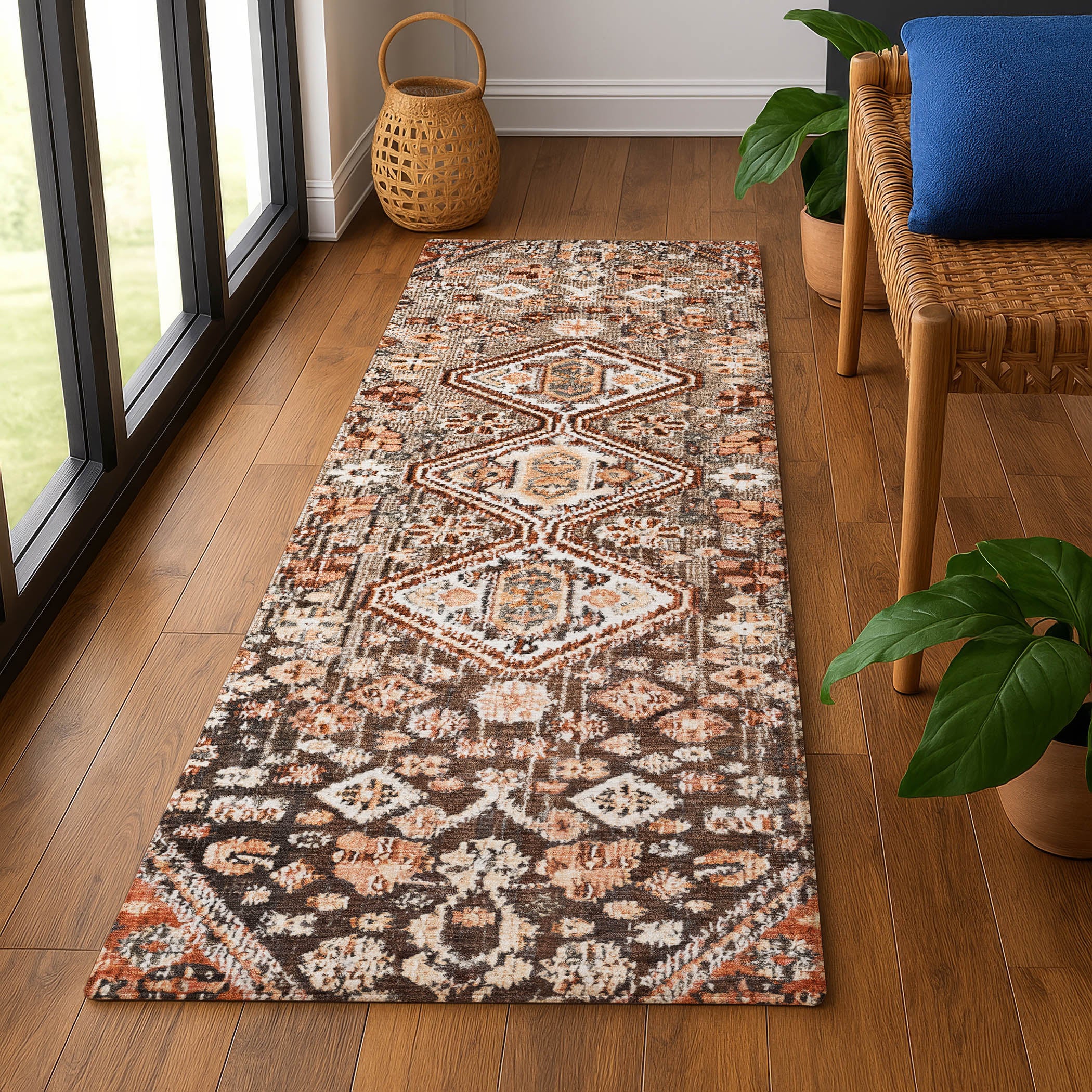 Chiang Mai Machine Washable Transitional Fudge Brown Rug 2'3" x 7'6" #shape_Runner