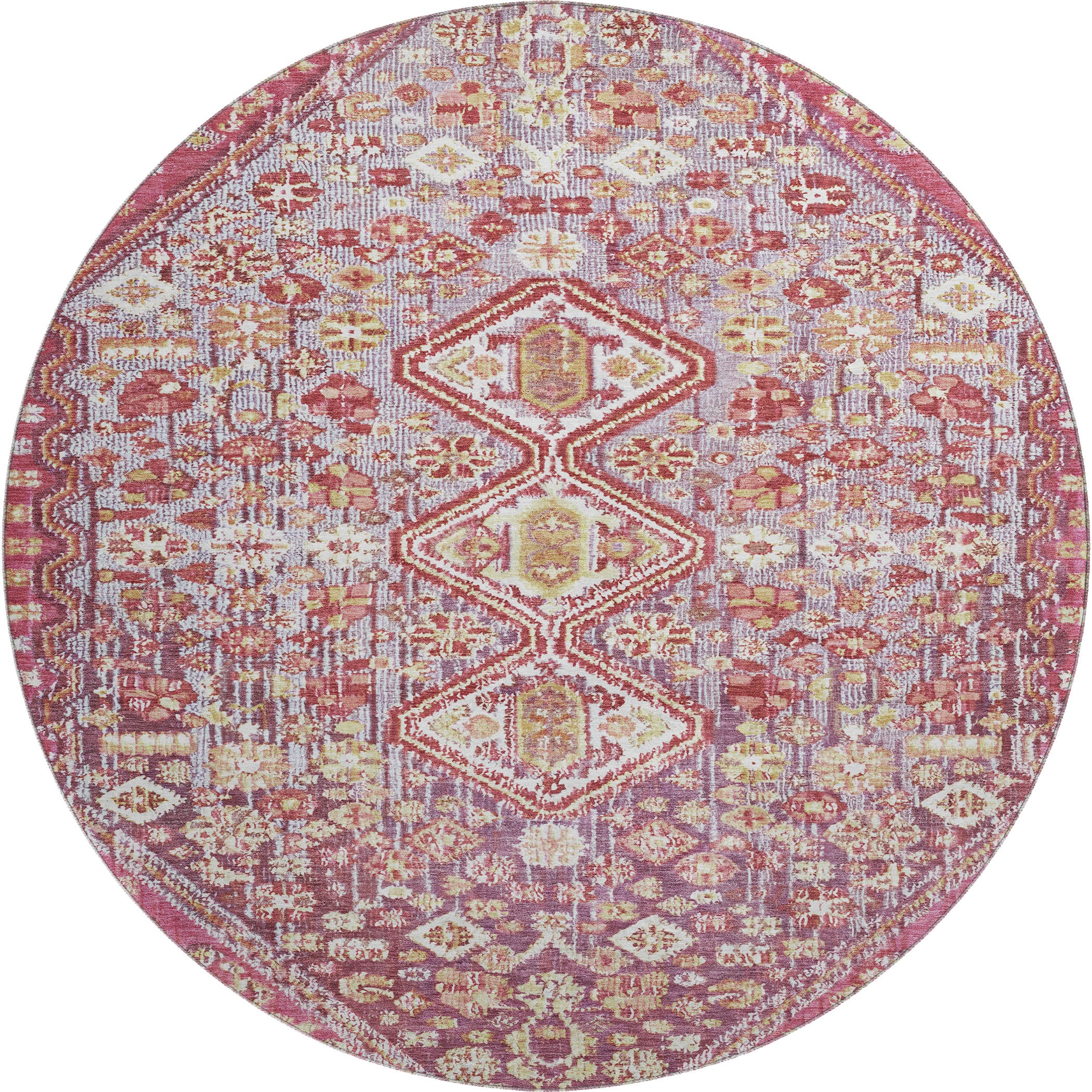 Chiang Mai Machine Washable Transitional Merlot Red Rug 8' x 8' #shape_Round