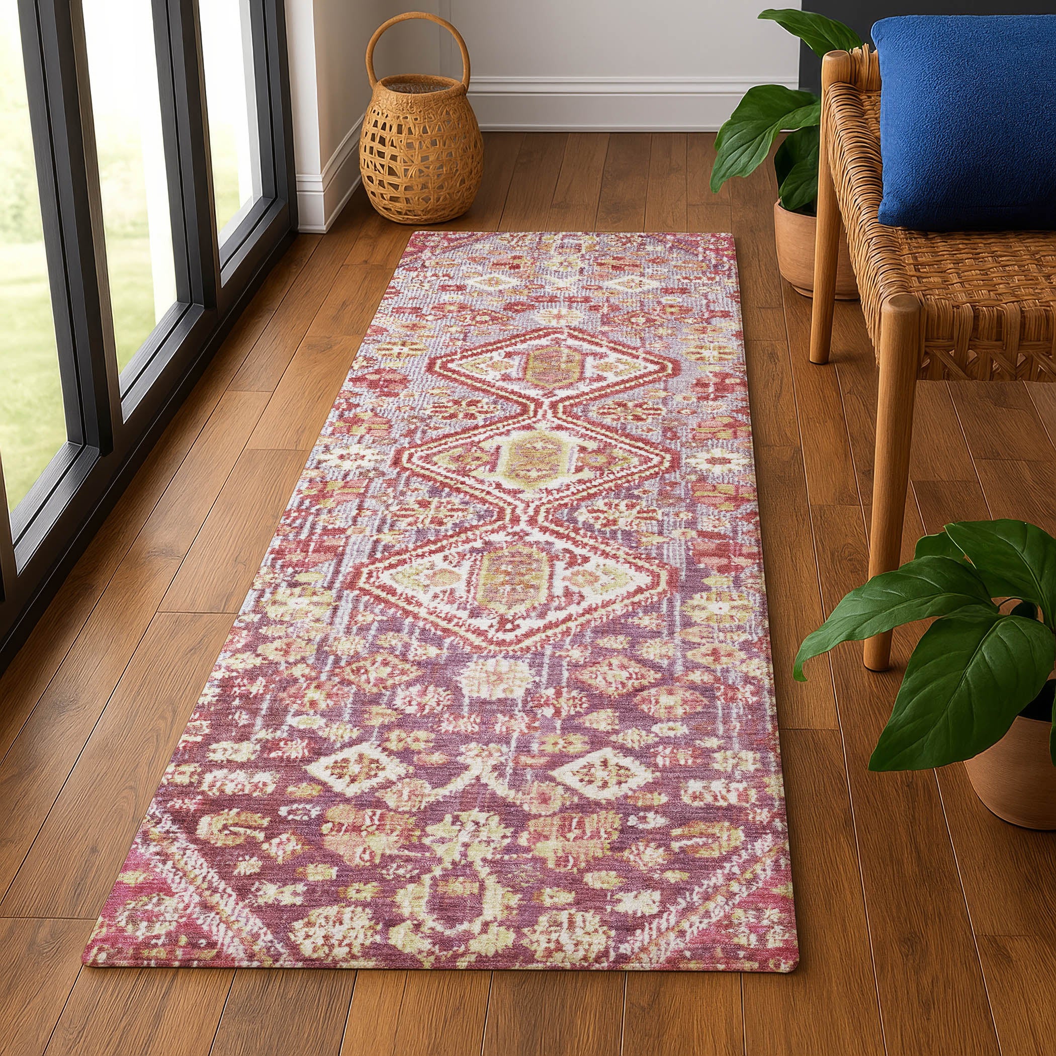 Chiang Mai Machine Washable Transitional Merlot Red Rug 2'3" x 7'6" #shape_Runner