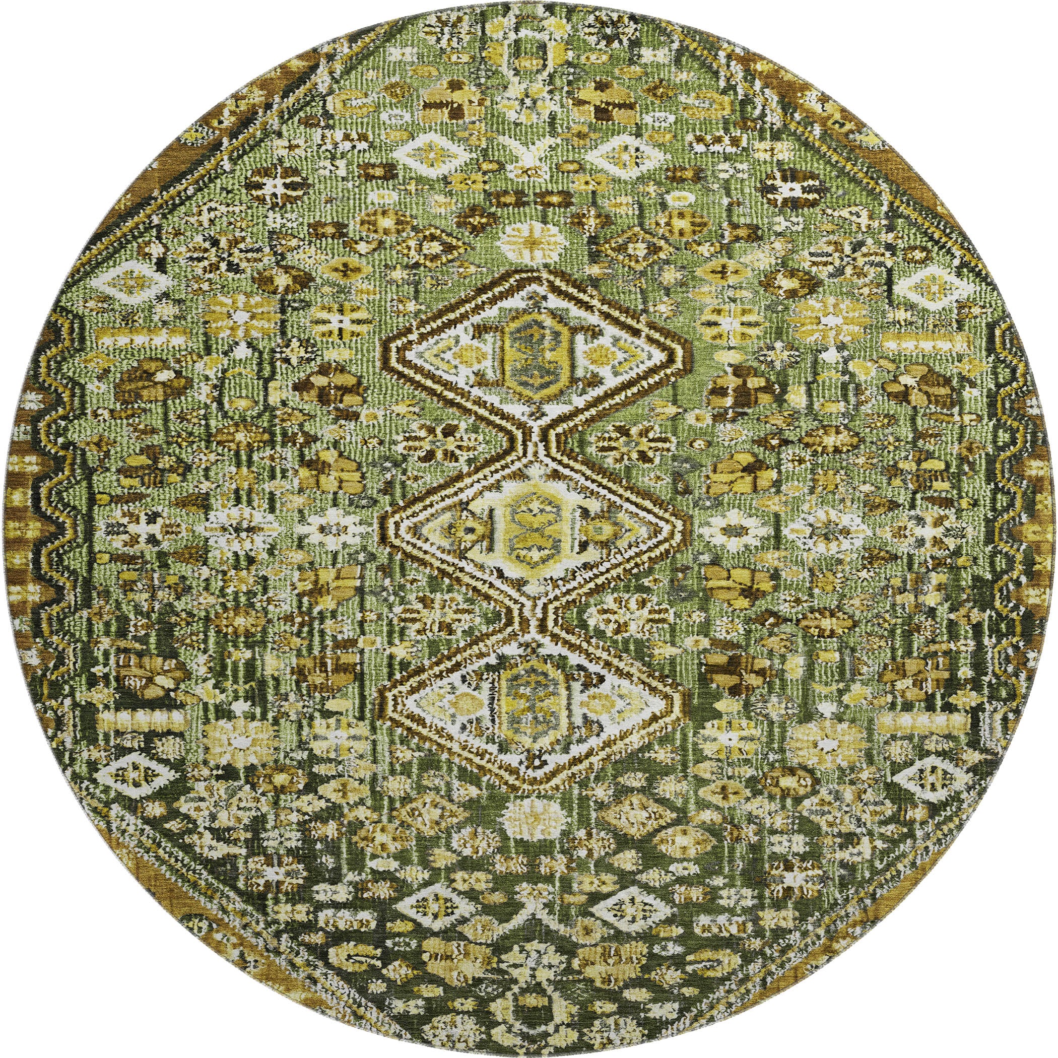 Chiang Mai Machine Washable Transitional Olive Green Rug 8' x 8' #shape_Round