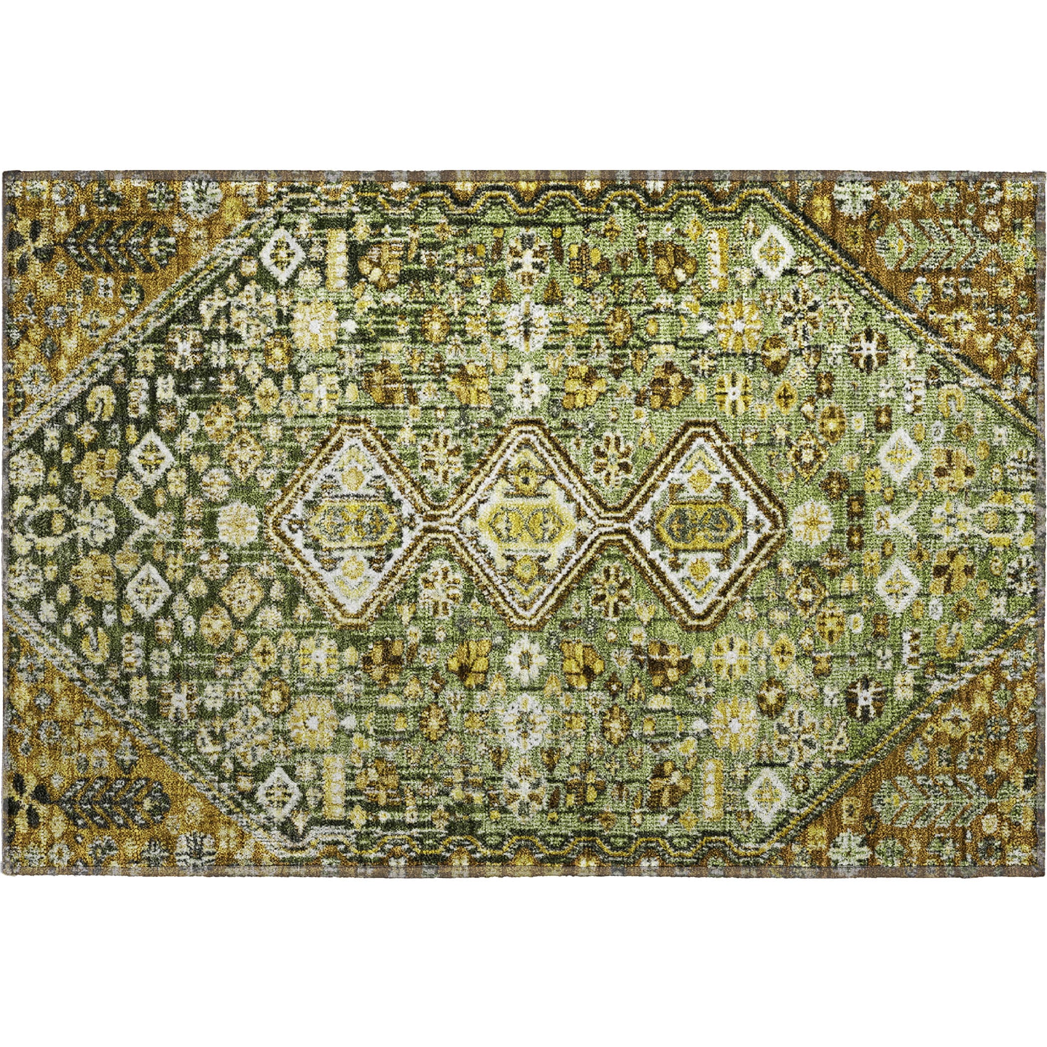 Chiang Mai Machine Washable Transitional Olive Green Rug 1'8" x 2'6" #shape_Rectangle