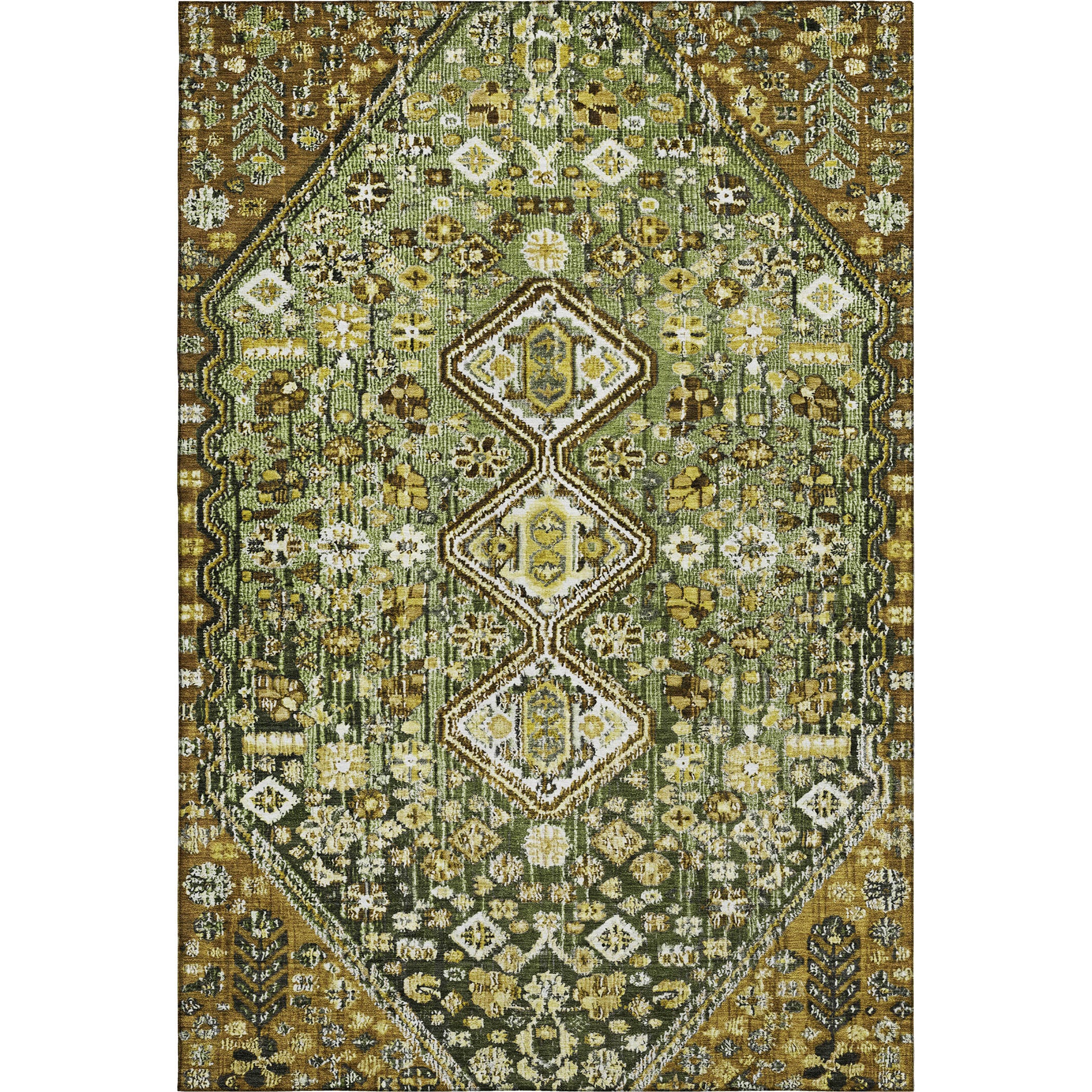 Chiang Mai Machine Washable Transitional Olive Green Rug 2'6" x 3'10" #shape_Rectangle